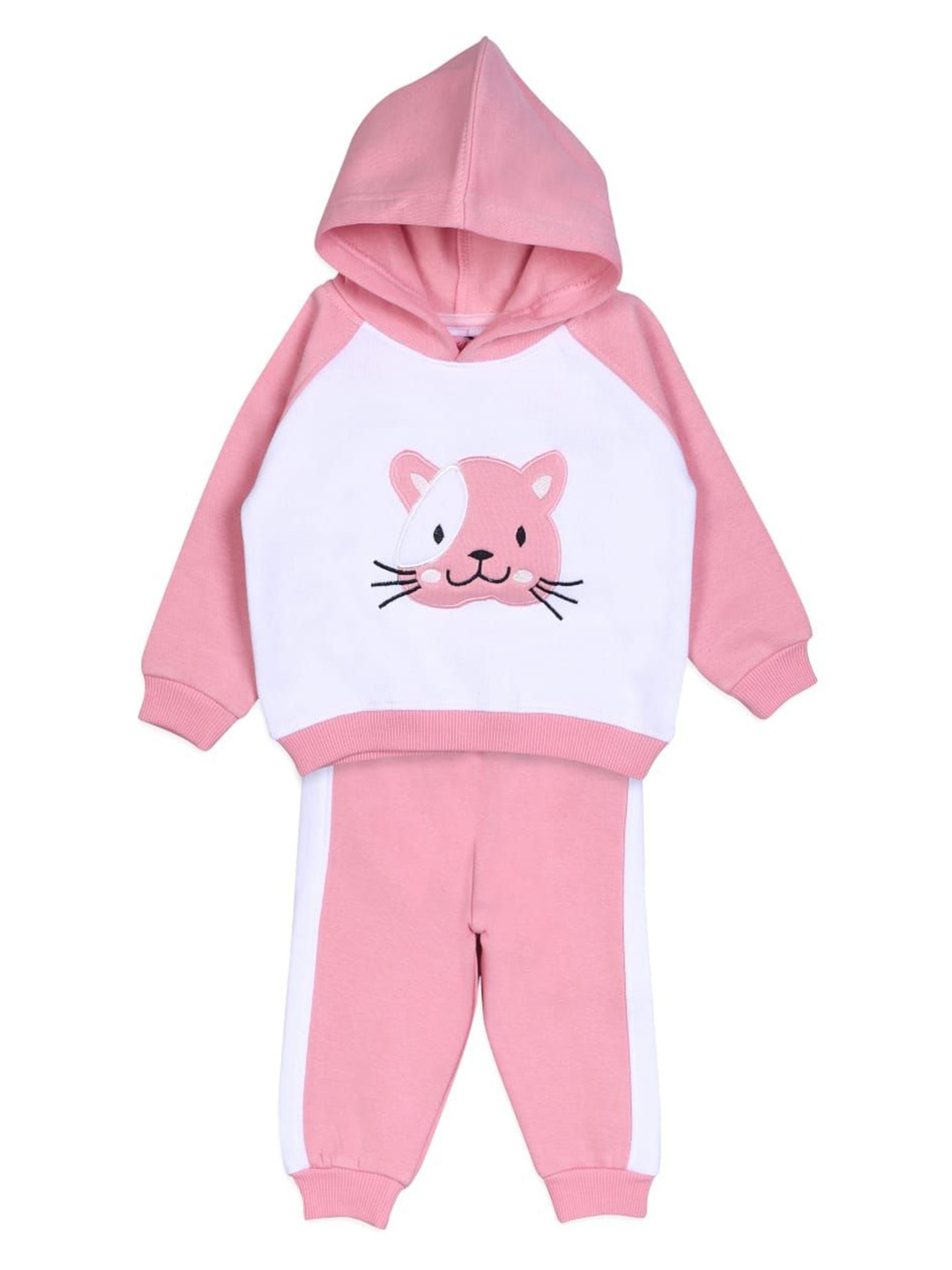 

White Snow Girls Printed Hooded Sweatshirt With Jogger, Pink
