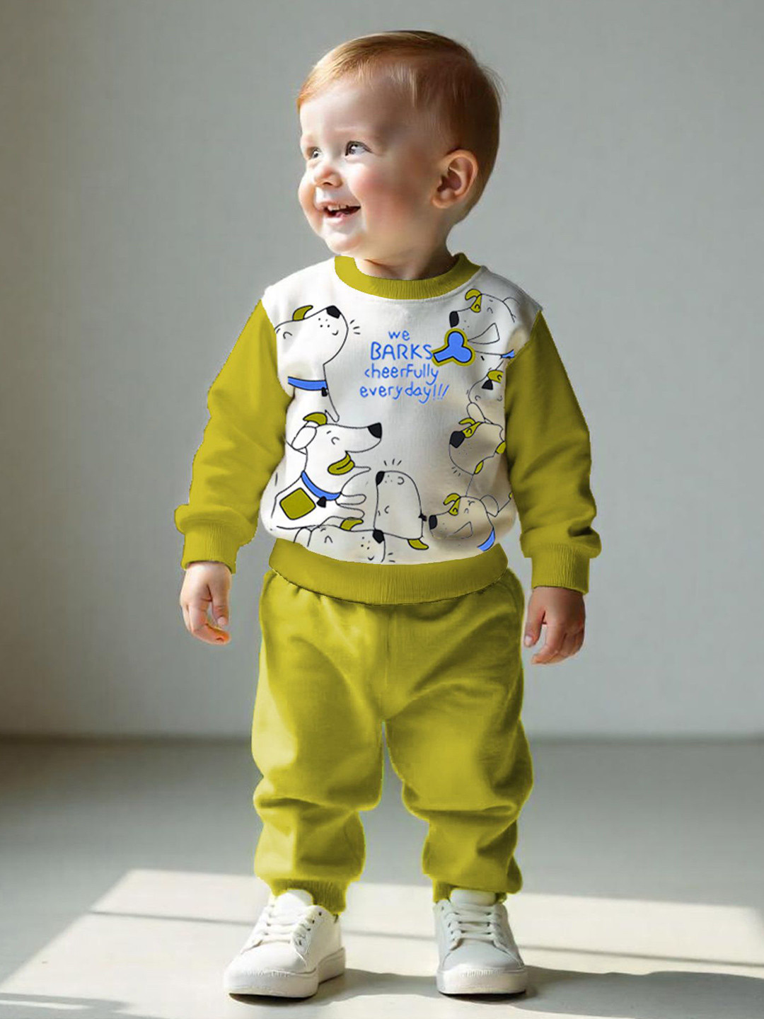 

Lofn Kids Printed Long Sleeves Pure Cotton Sweatshirt With Joggers, Green