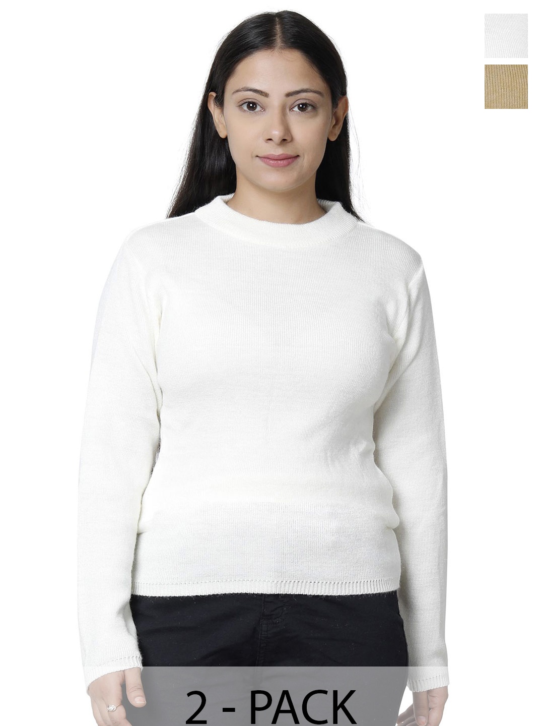 

IndiWeaves Pack Of 2 Women Ribbed Woollen Pullover Sweaters, White