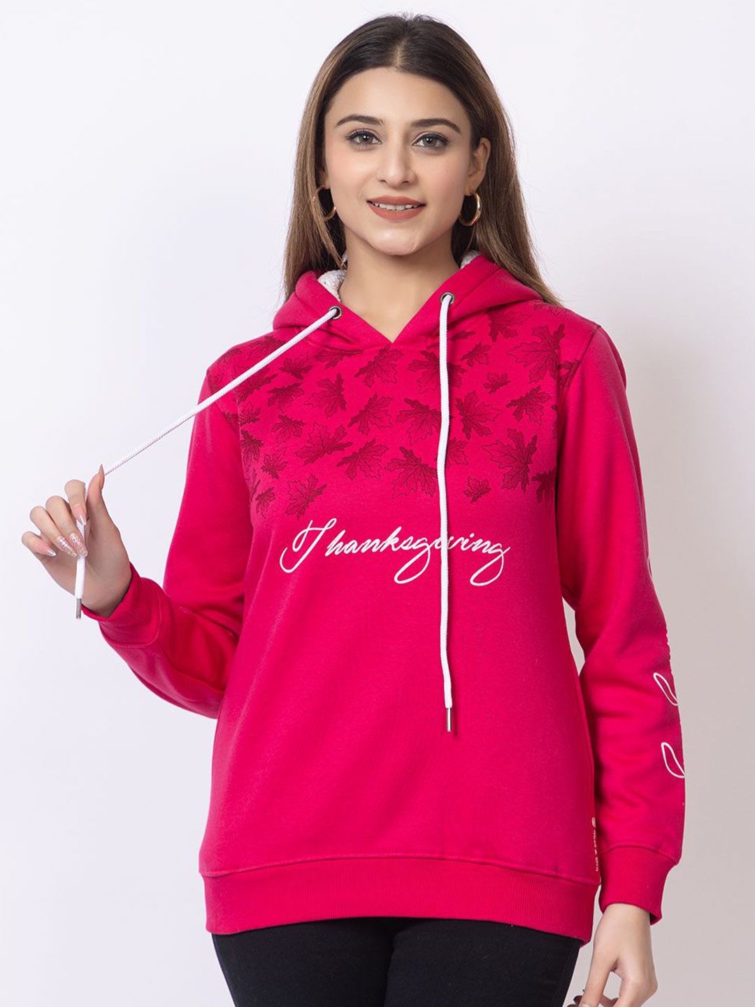 

Cheribell Women Printed Hooded Sweatshirt, Pink