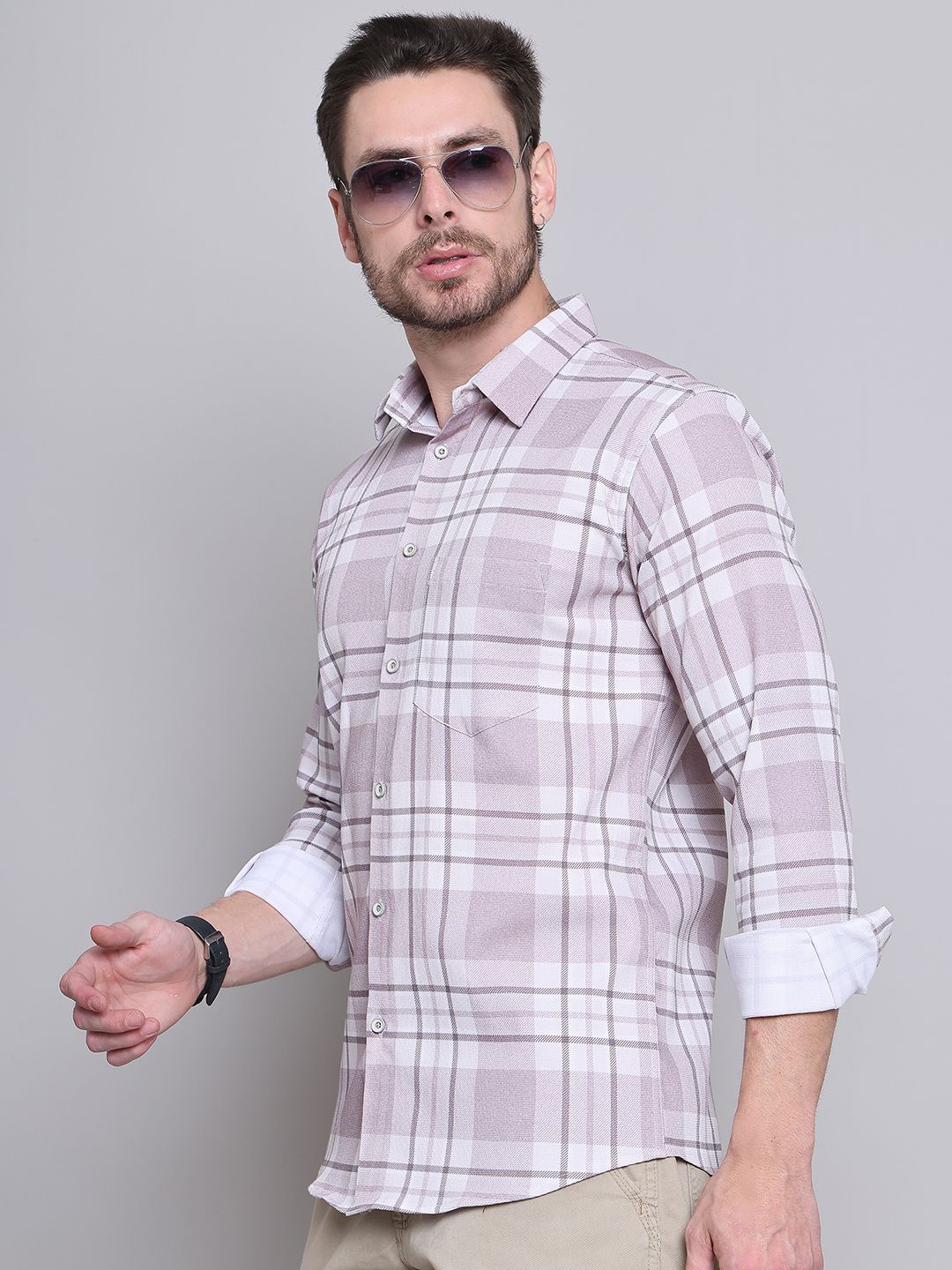 

Majestic Man Comfort Slim Fit Spread Collar Tartan Checked Casual Shirt, Pink