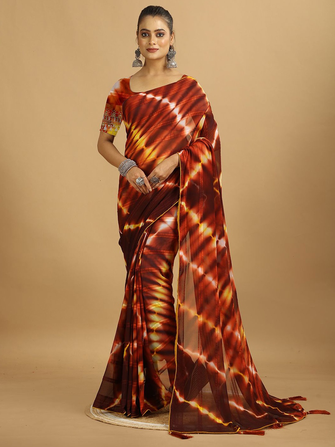 

A.V.M. SILK MILLS Tie and Dye Saree, Orange