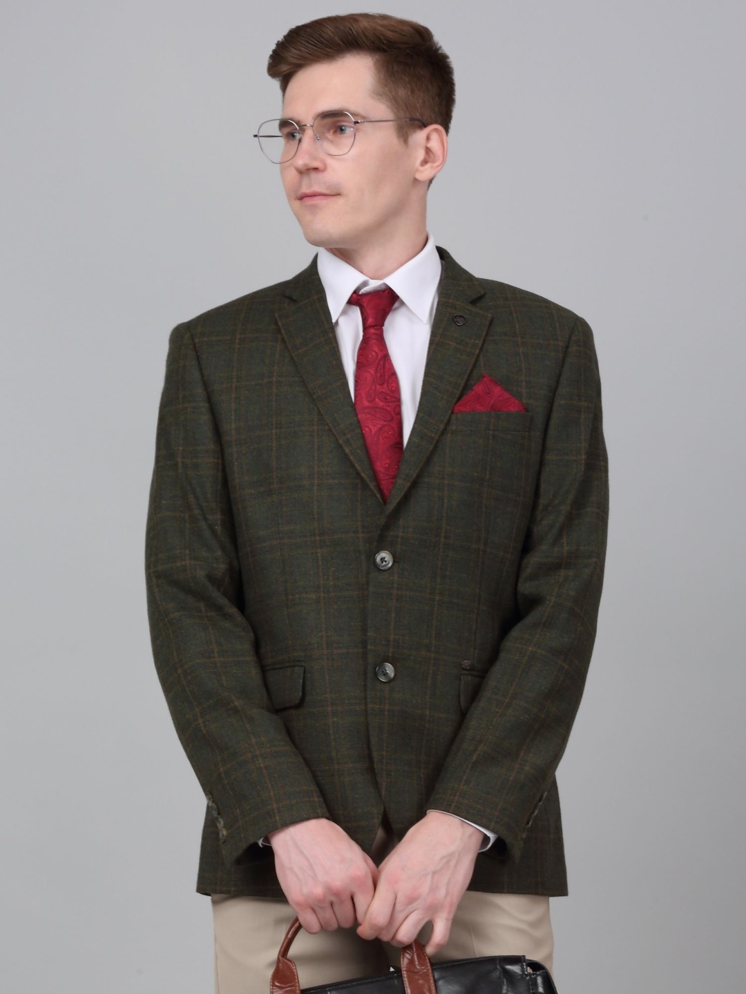 

Cantabil Checked Single Breasted Formal Blazer, Green