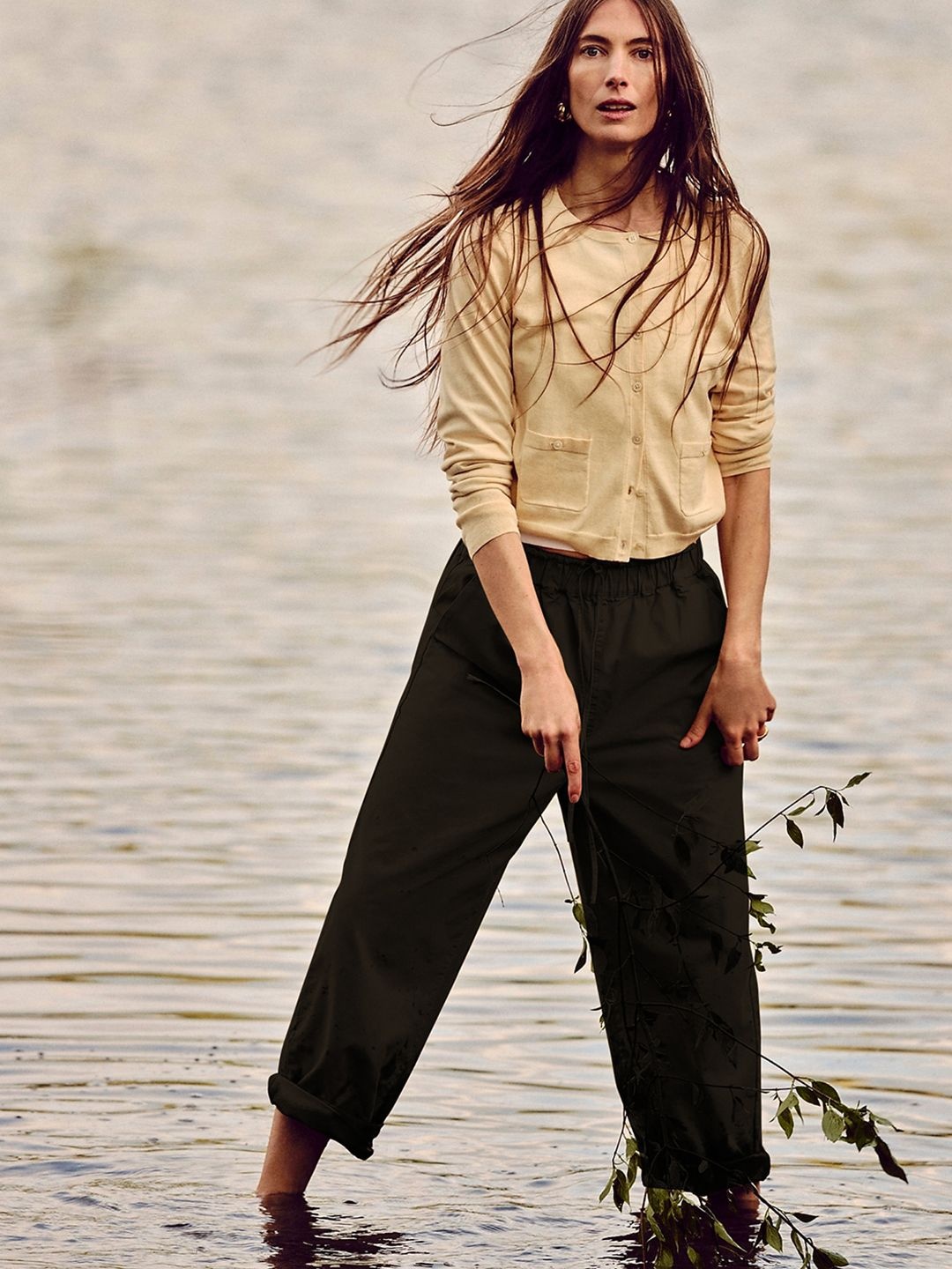 

DressBerry Women Relaxed Straight Fit Cotton High-Rise Trousers, Brown