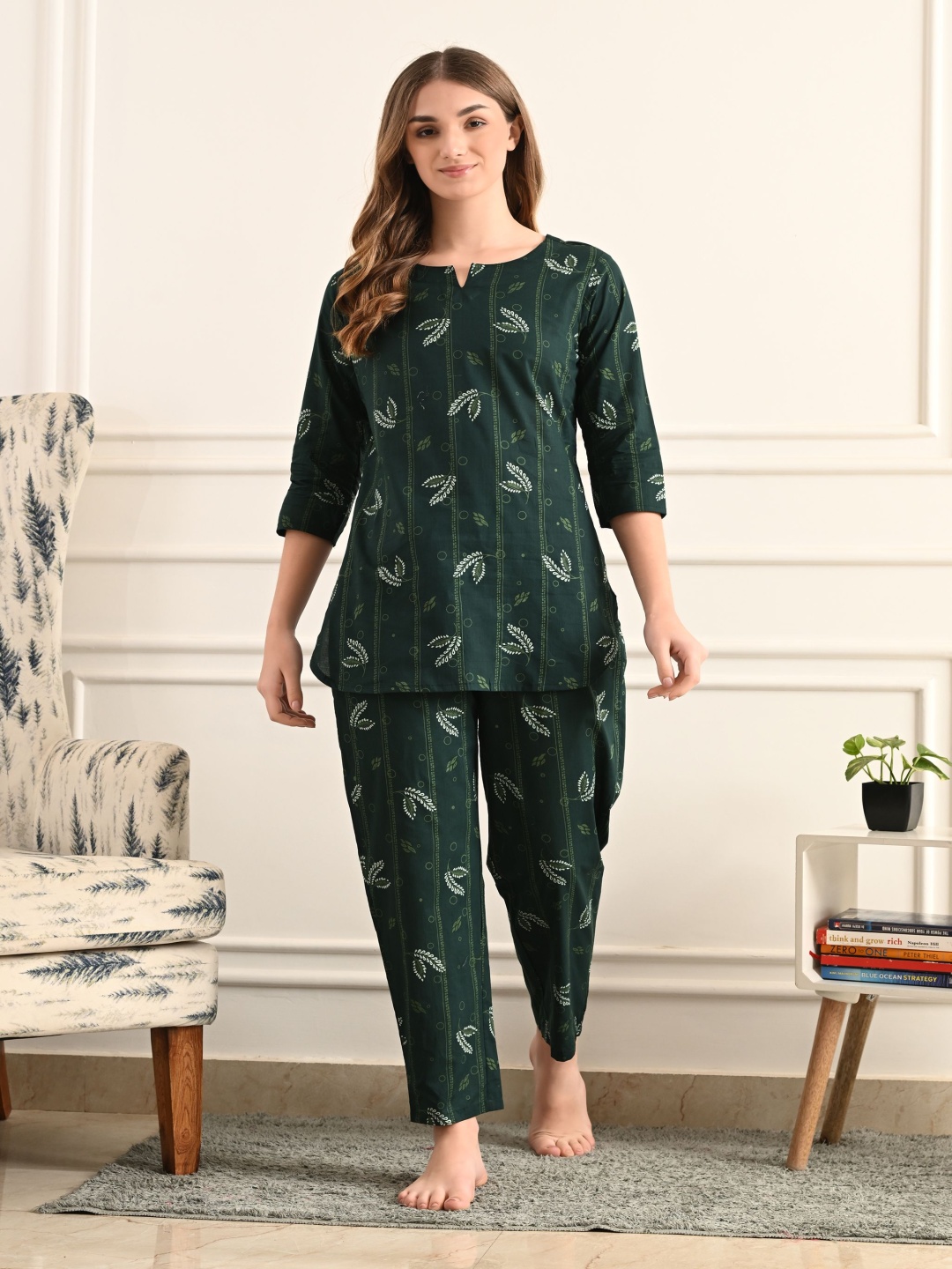 

Dreambe Women Printed Night suit, Green