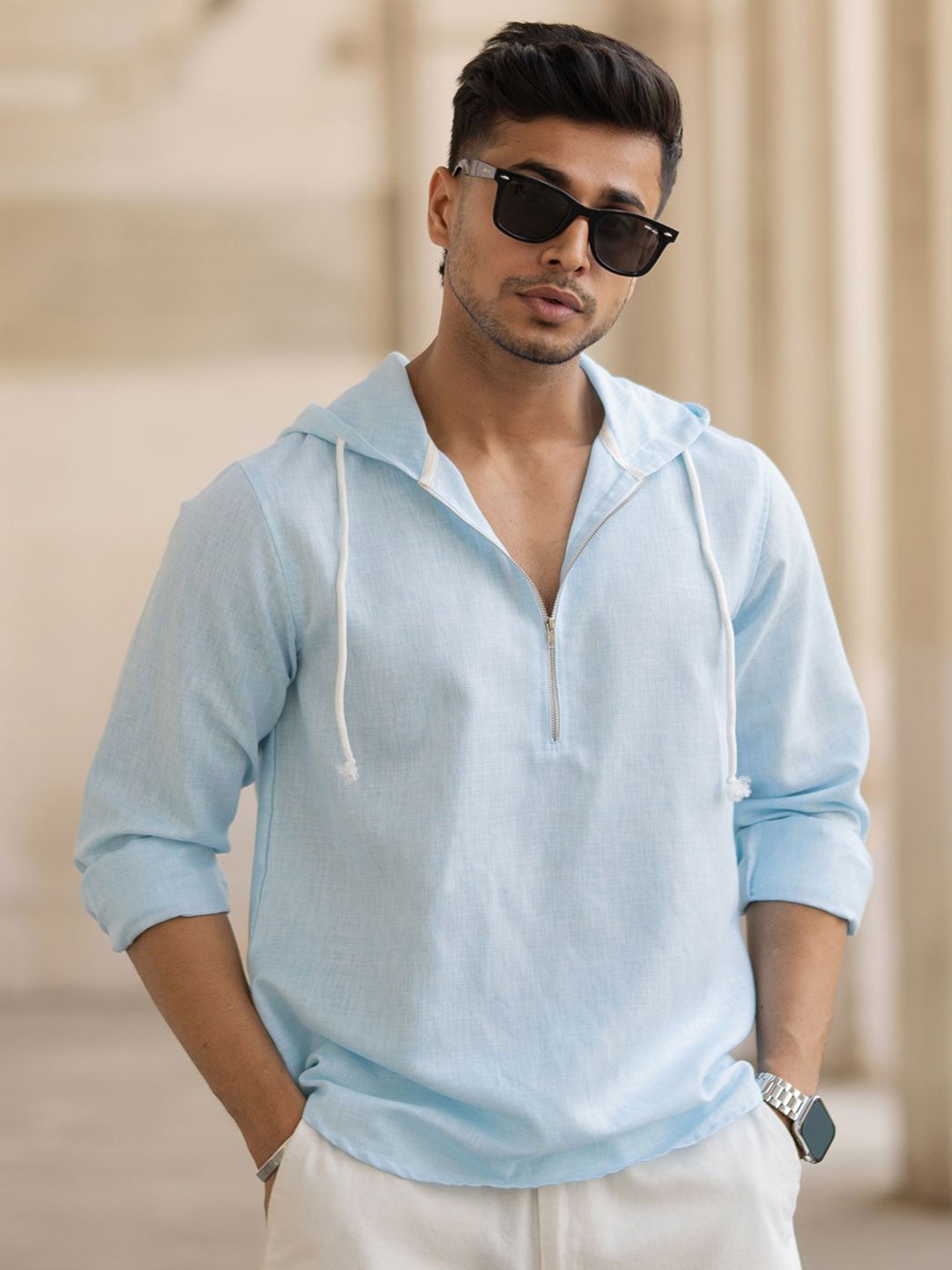 

Powerlook Men Hood Solid Casual Shirt, Blue