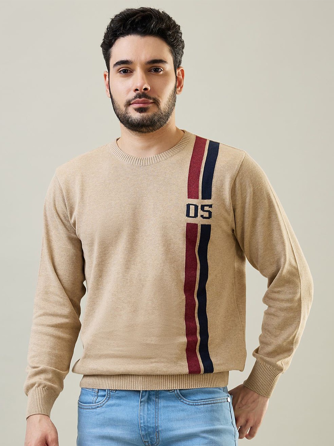 

TIM PARIS Men Striped Pullover, Beige