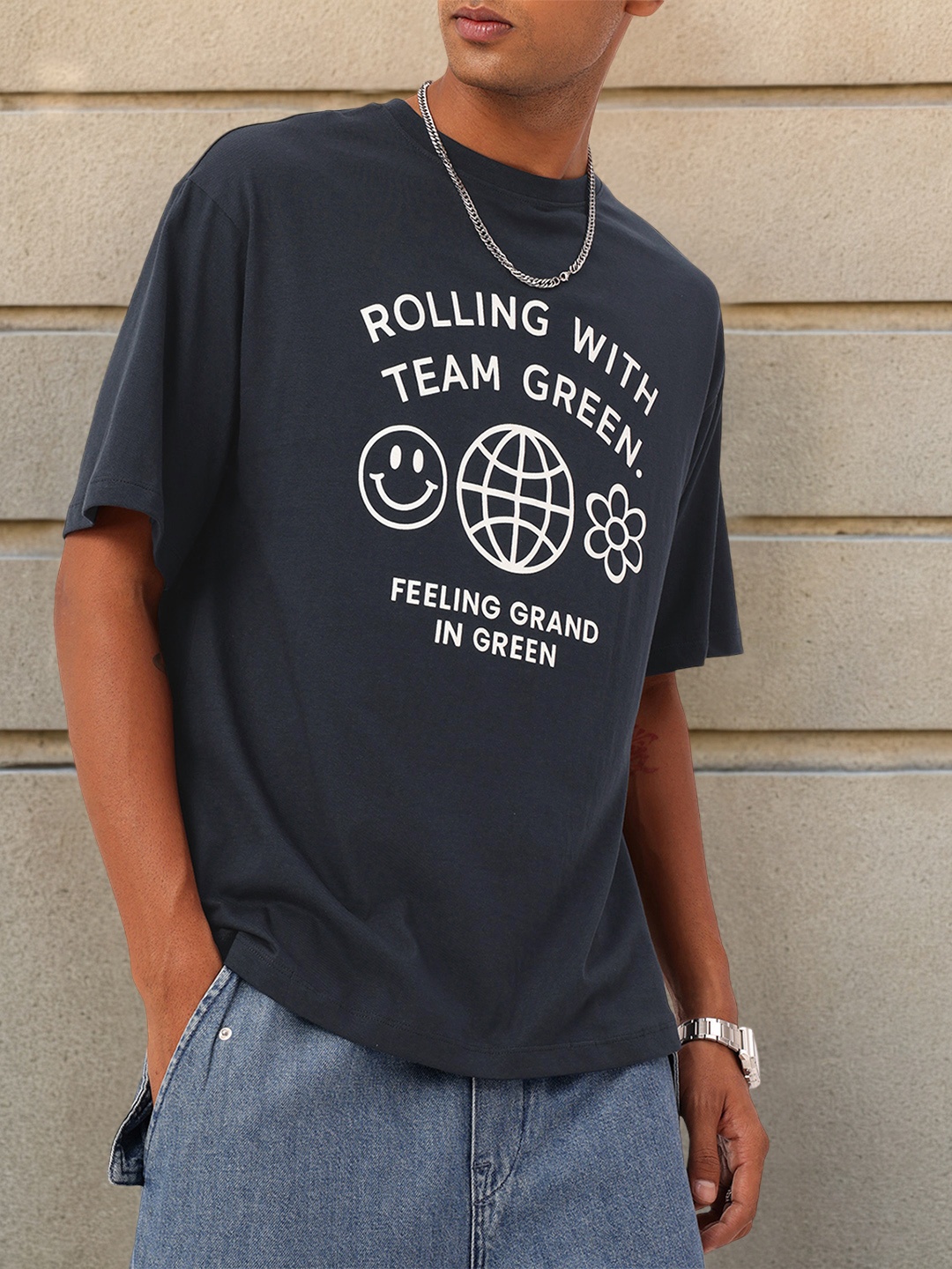 

Kook N Keech Street Upbeat Printed Relaxed Fit T-shirt, Navy blue