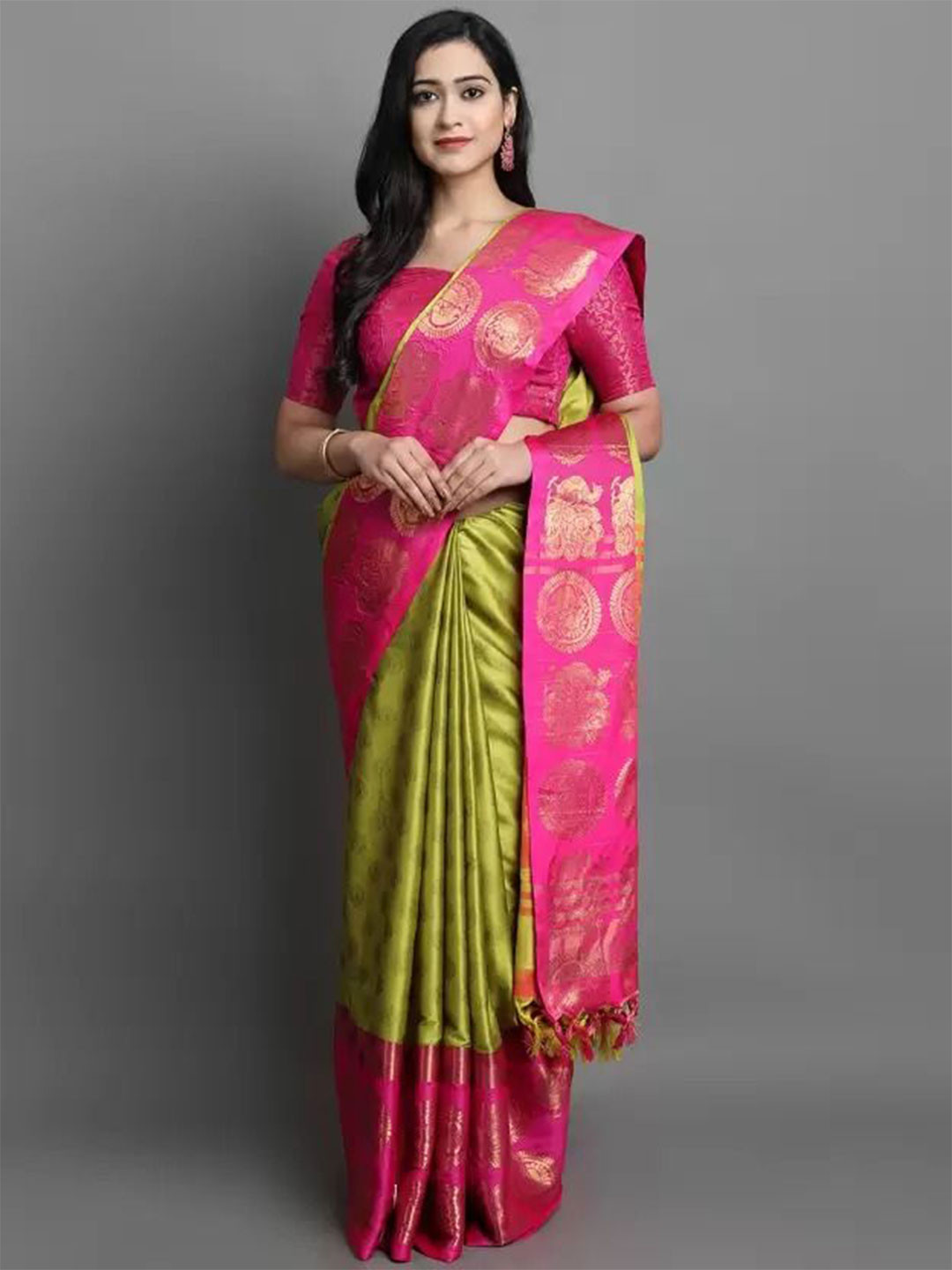 

SAADHVI Woven Design Zari Art Silk Saree, Sea green