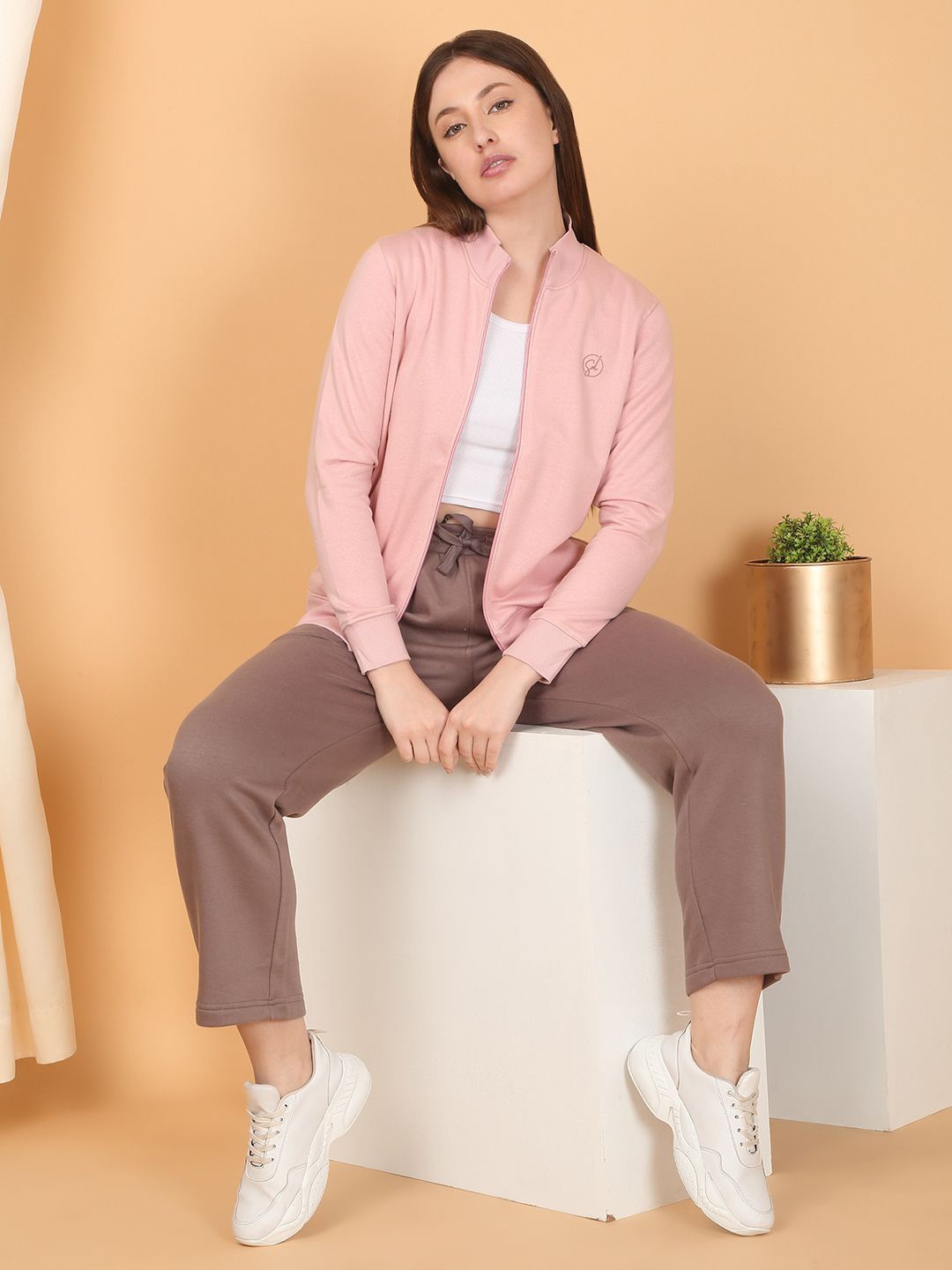 

Sweet Dreams Women Mock Collar Front-Open Sweatshirt, Pink