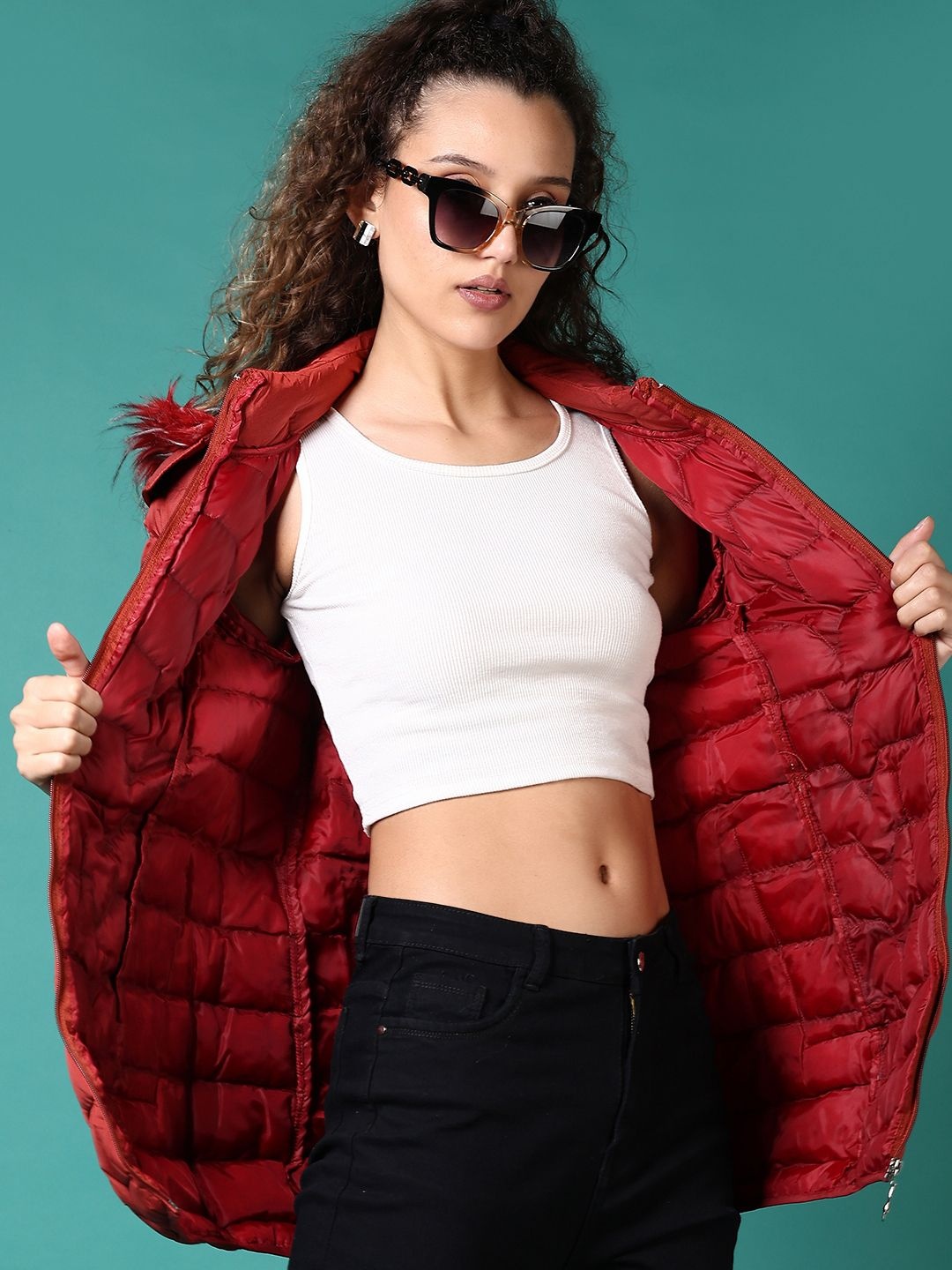 

V-Mart Women Mock Collar Solid Cotton Casual Parka Jacket, Rust