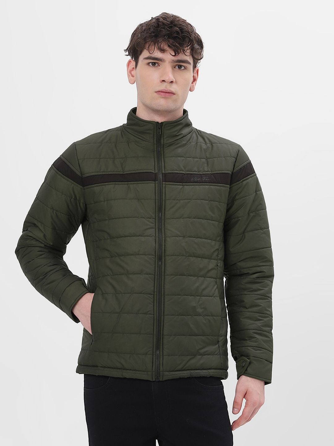 

Klub Fox Men Mock Collar Solid Casual Lightweight Padded Jacket, Olive