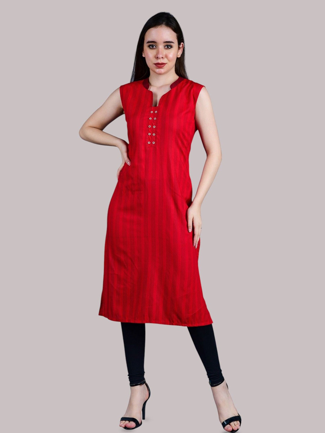 

Avaasa Buy Shruthi Women Striped Straight Kurta, Red