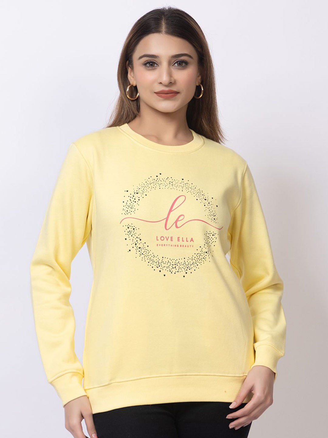 

Cheribell Women Printed Sweatshirt, Yellow
