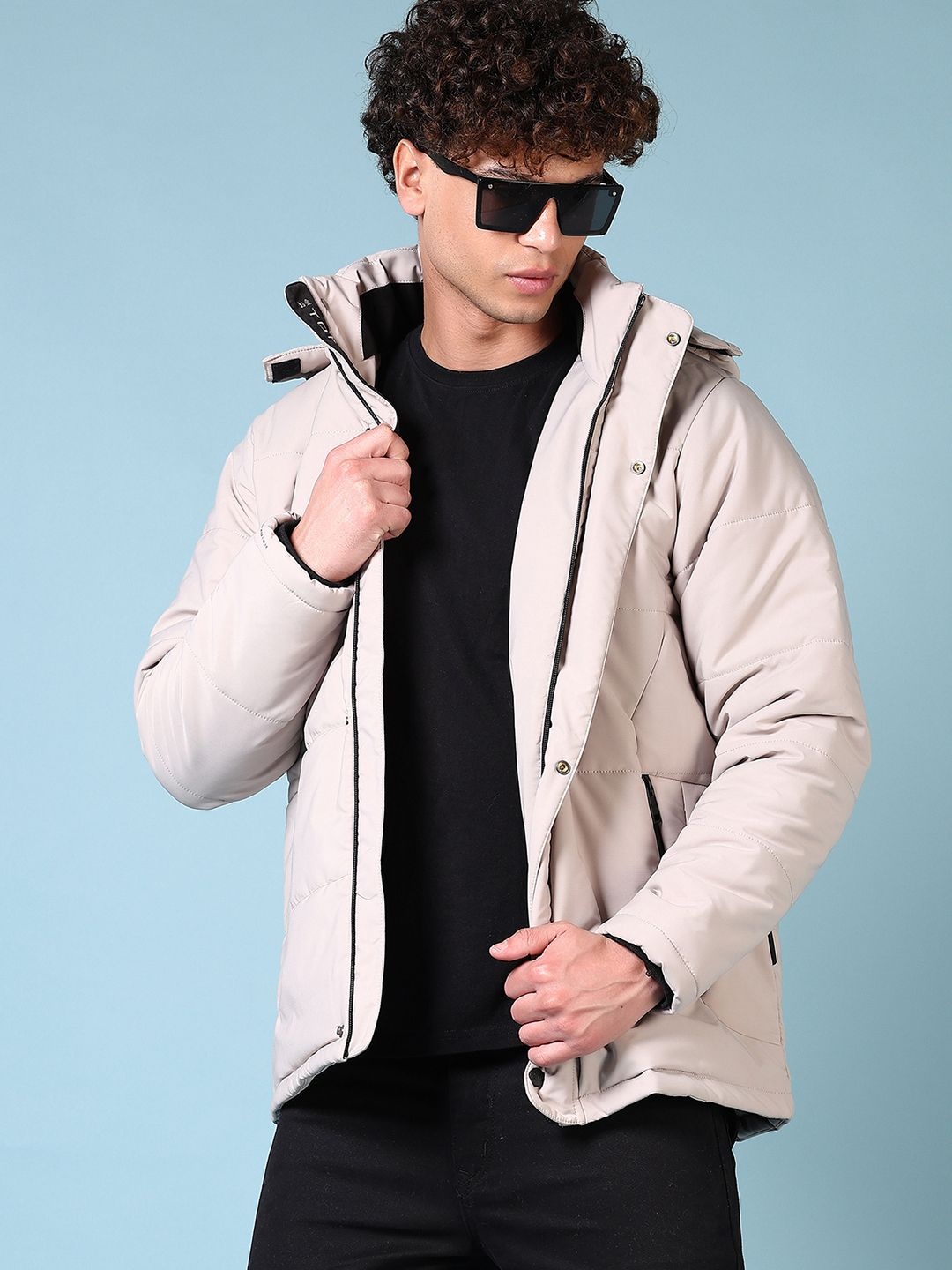 

V-Mart Men Hooded Solid Cotton Casual Tailored Jacket, Grey