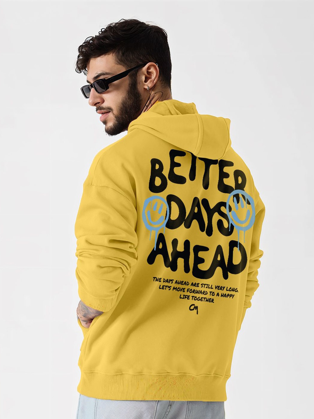 

Crazymonk Men Better Days A Head Oversized Hoodie, Yellow