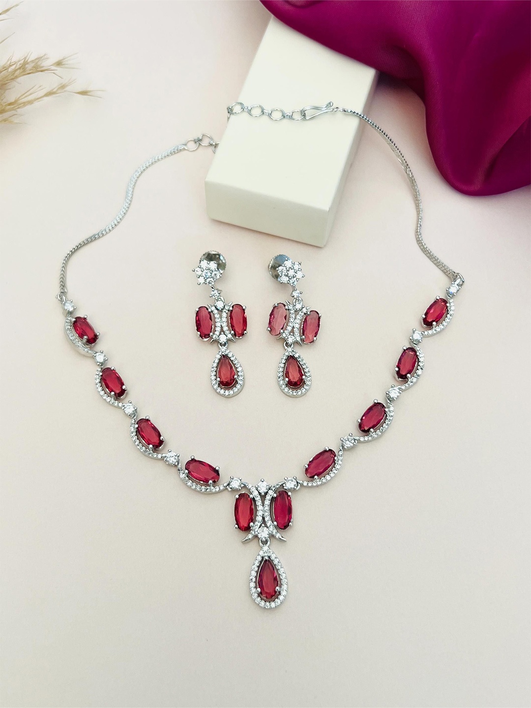 

ABDESIGNS Enchanting Silver Plated American Diamond Necklace