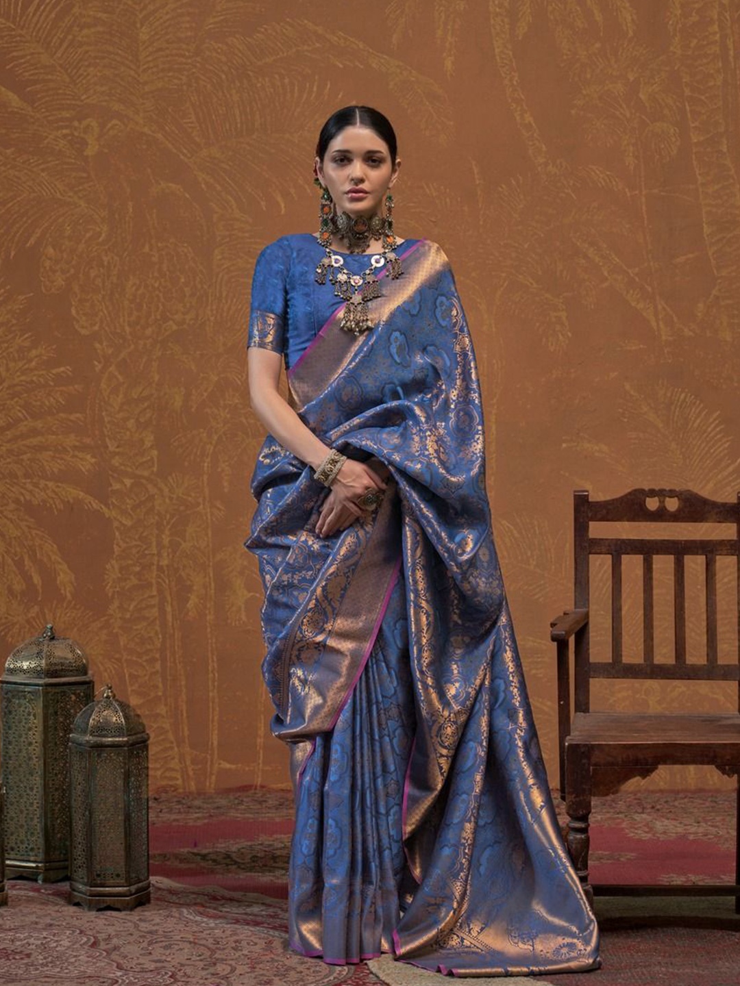 

Anouk Ethnic Motifs Zari Banarasi Saree, Blue