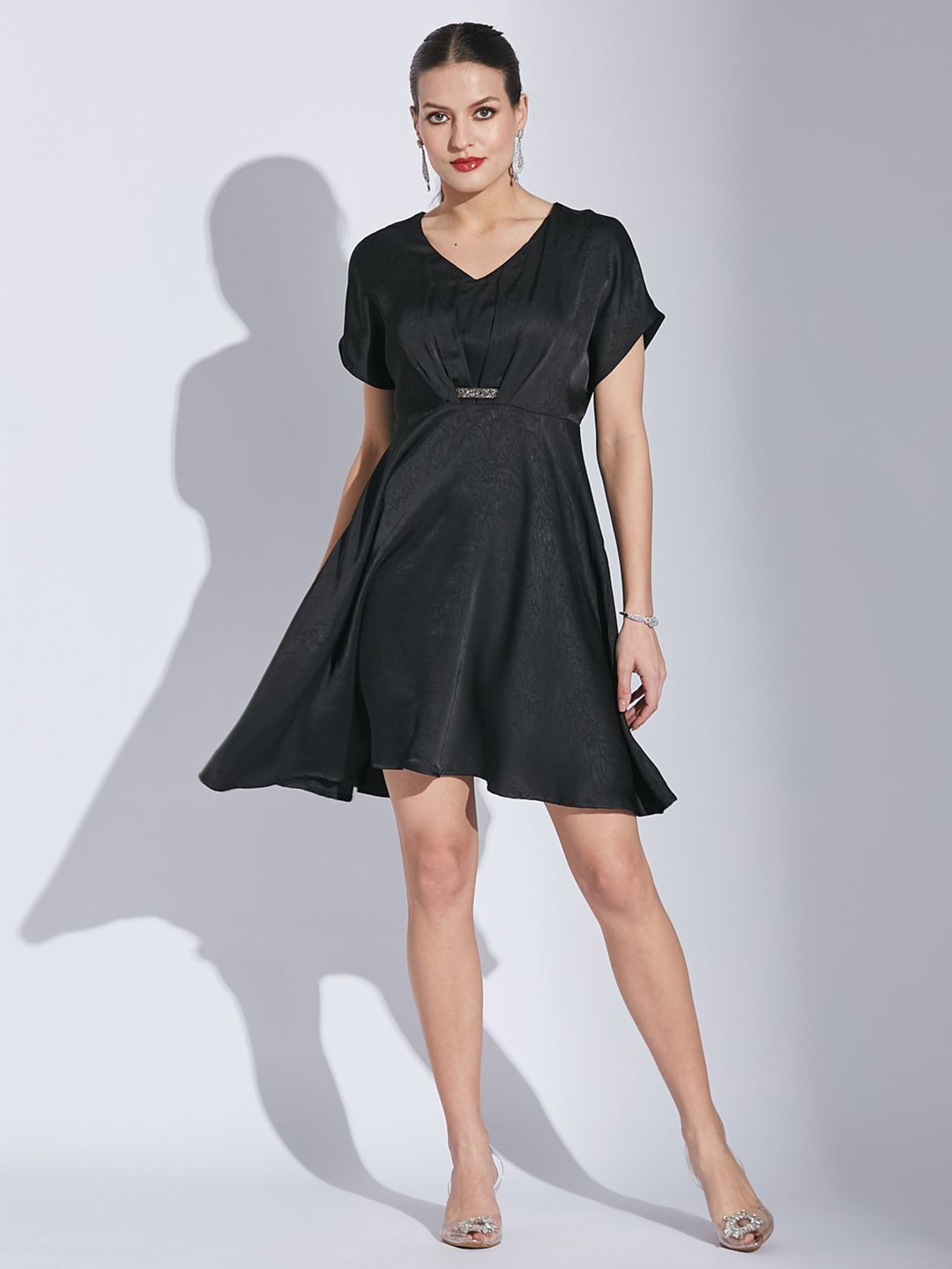 

Latin Quarters Women V-Neck Fit & Flare Dress, Black