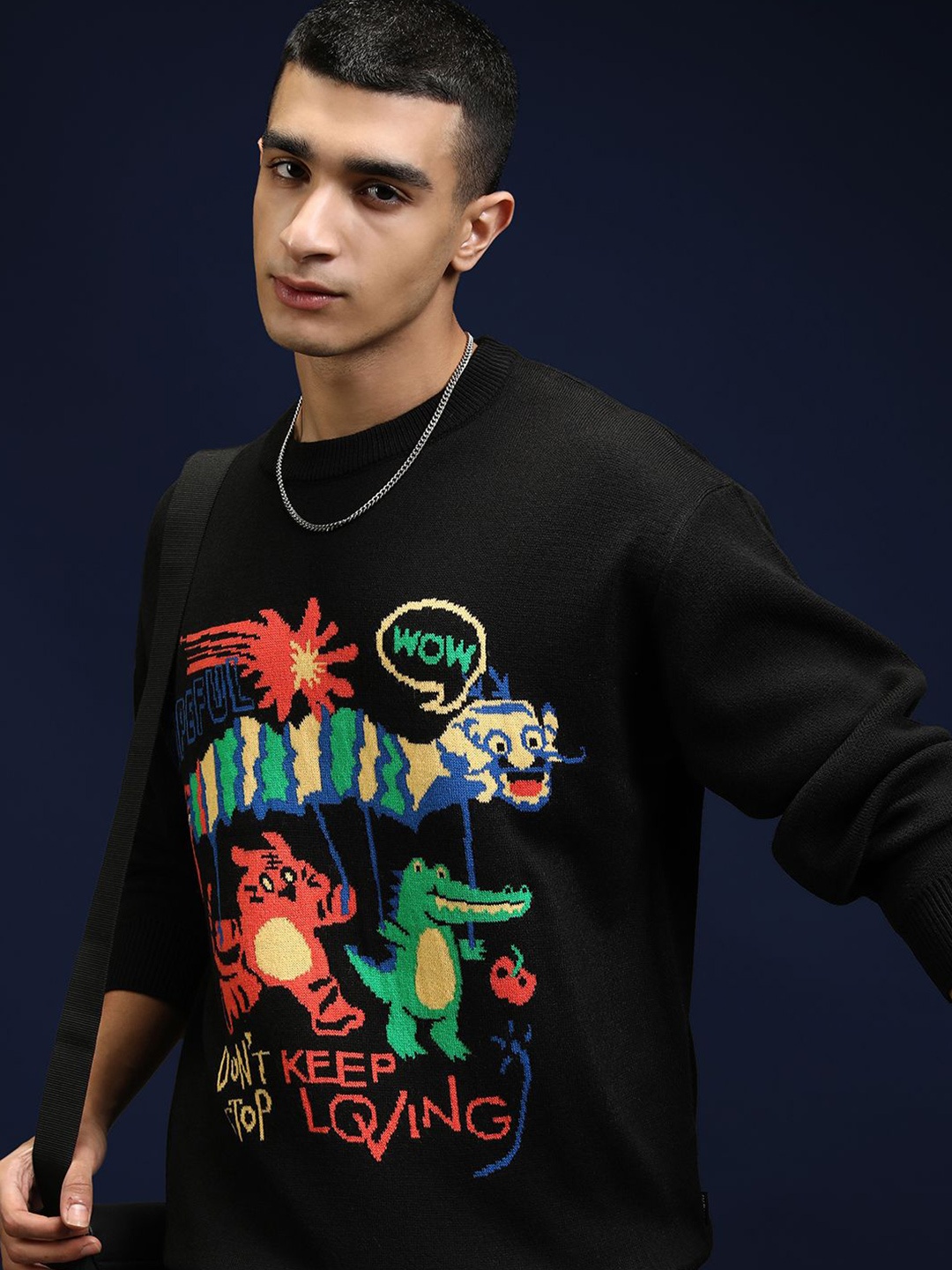 

HIGHLANDER Men Jet Self Design Relaxed Fit Sweater, Black