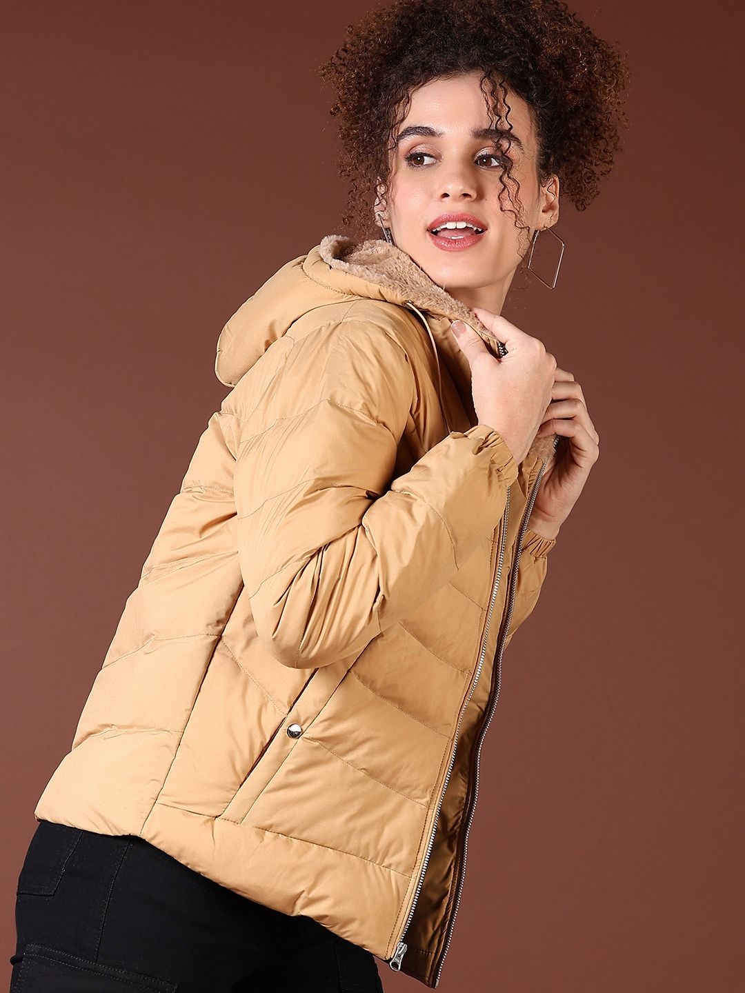 

V-Mart Women Hooded Solid Cotton Casual Parka Jacket, Beige