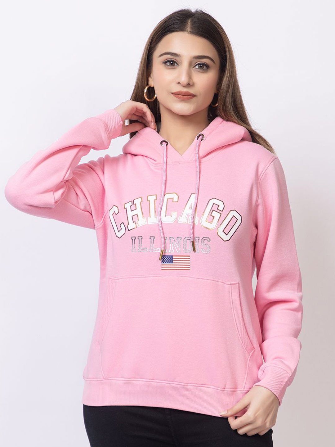 

Cheribell Women Printed Hooded Pullover Sweatshirt, Pink
