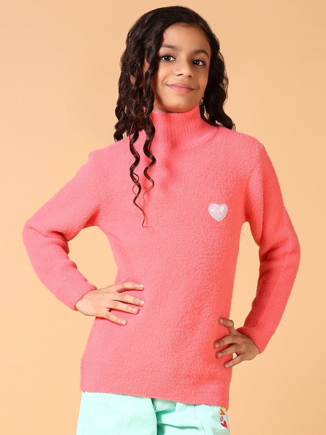 

V-Mart Girls Cable Knit Pullover Sweater, Coral