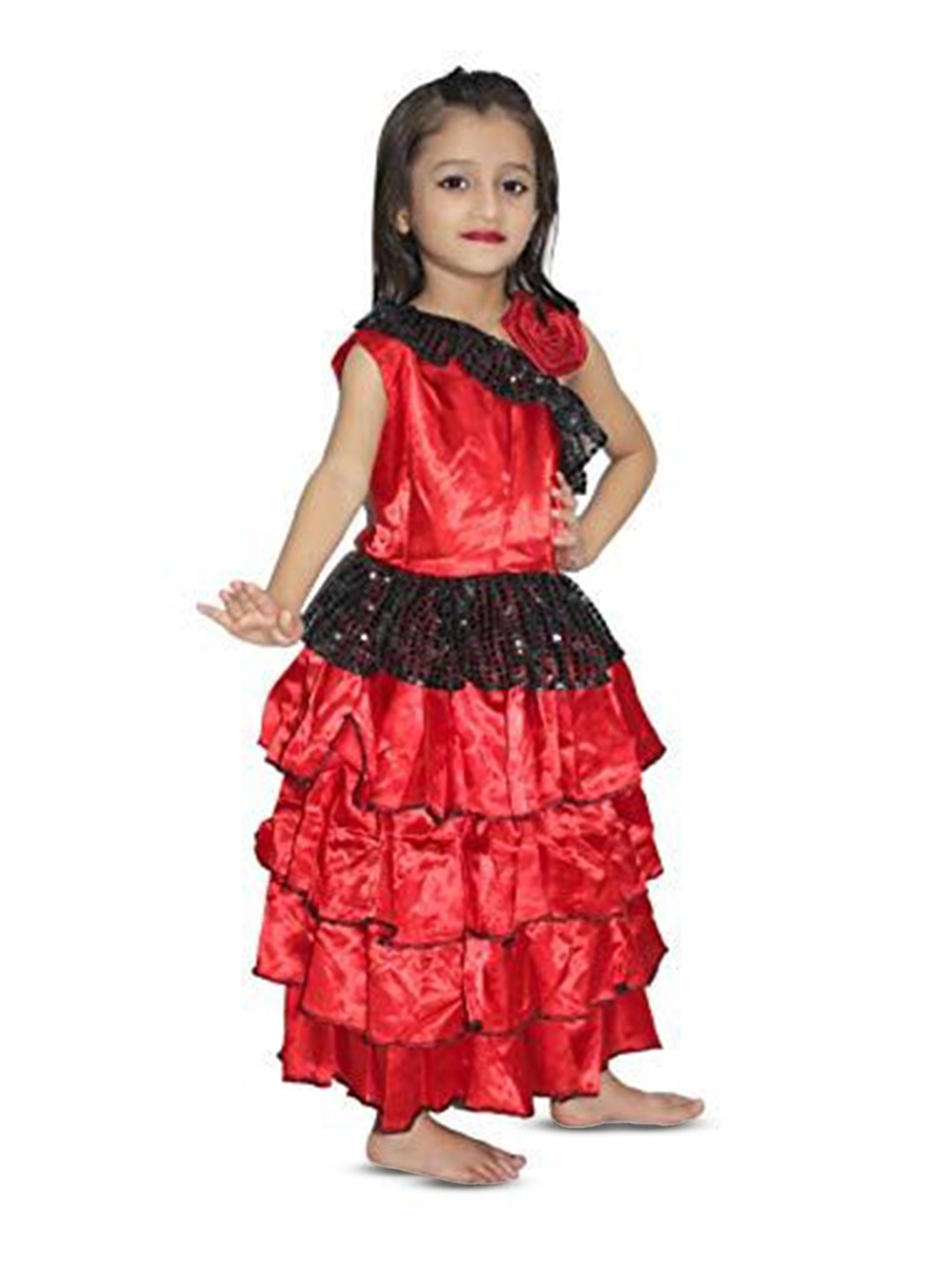 

Kaku Fancy dresses Girls Spanish Global Ethnic Costume Gown, Red