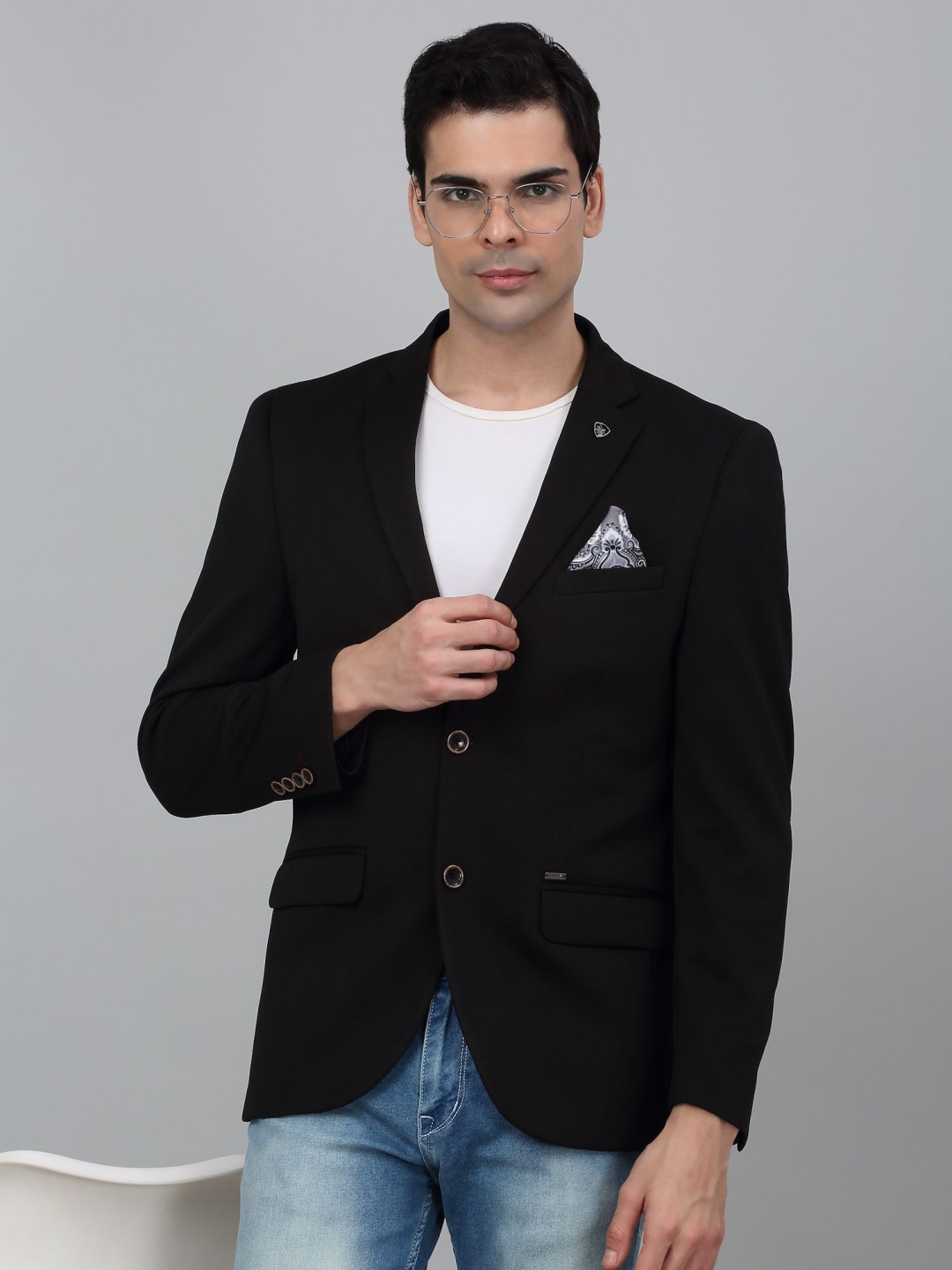 

Cantabil Self Design Single Breasted Formal Blazer, Black