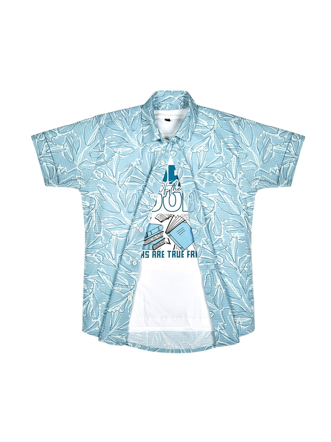 

CAVIO Boys Comfort Fit Floral Printed Cotton Casual Shirt, Blue
