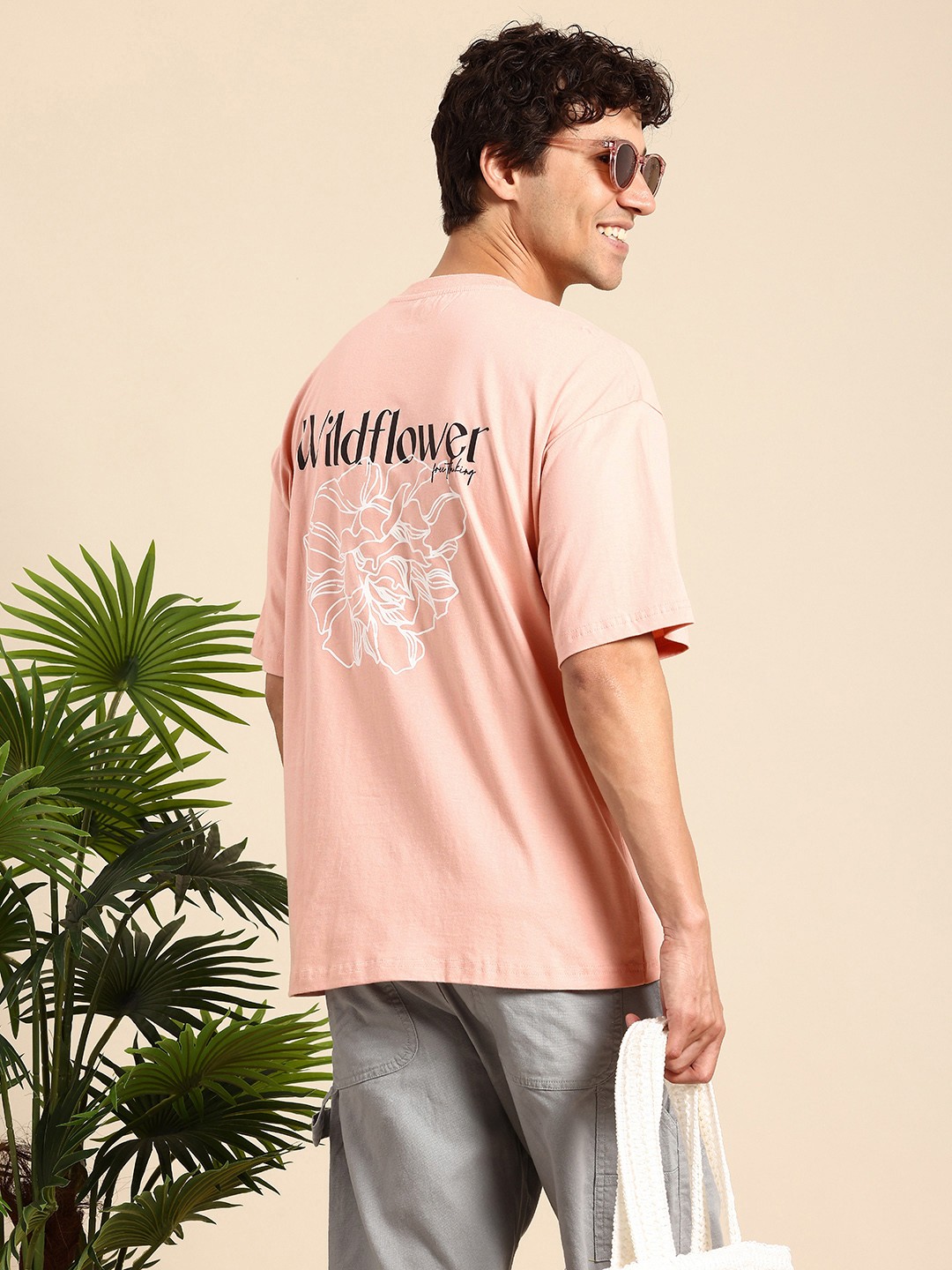 

Mast & Harbour Graphic Printed Drop-Shoulder Sleeves Oversized Pure Cotton T-shirt, Rose