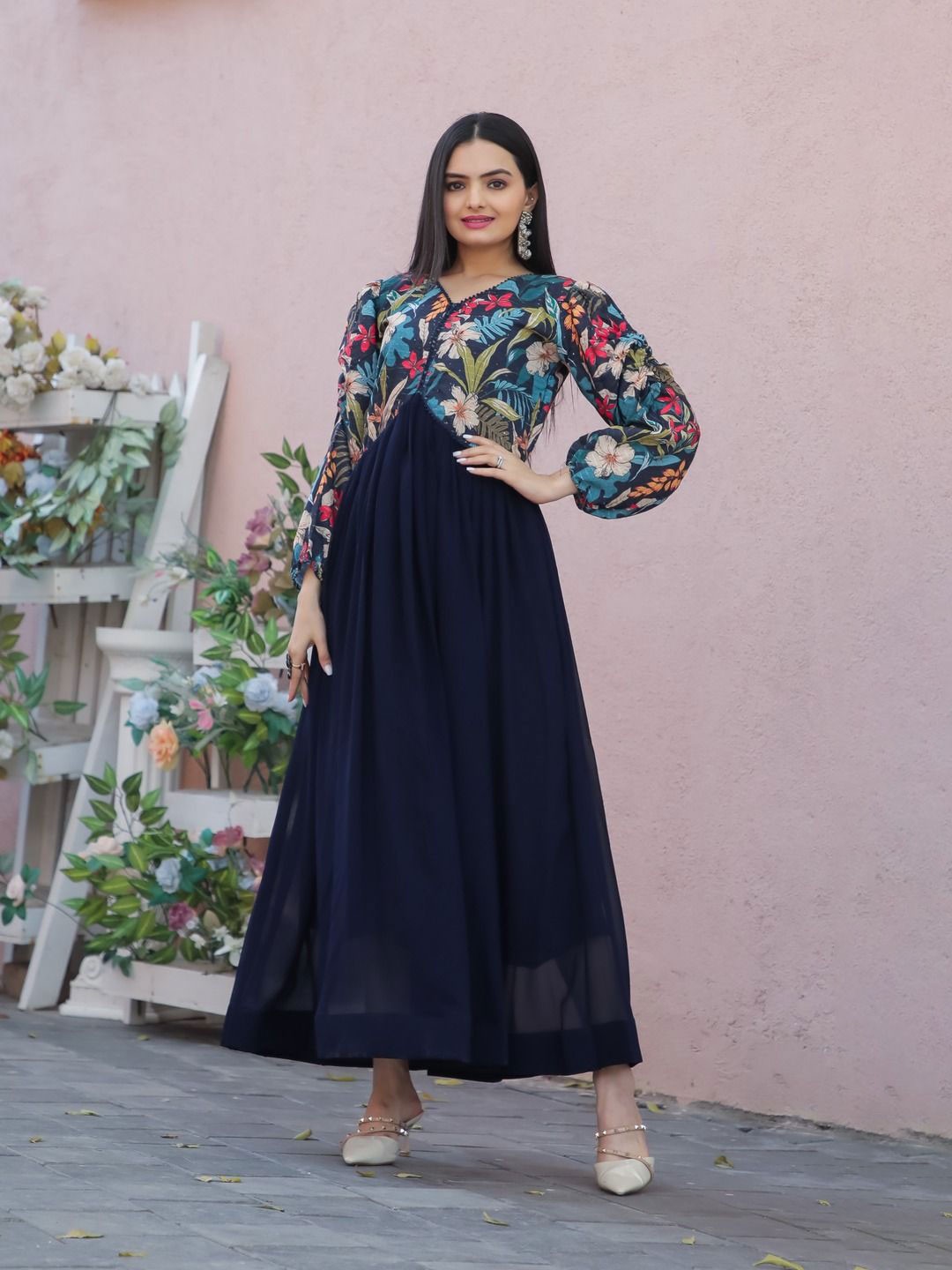 

Tilton Women Floral Printed Fit and Flare Maxi Dress, Blue