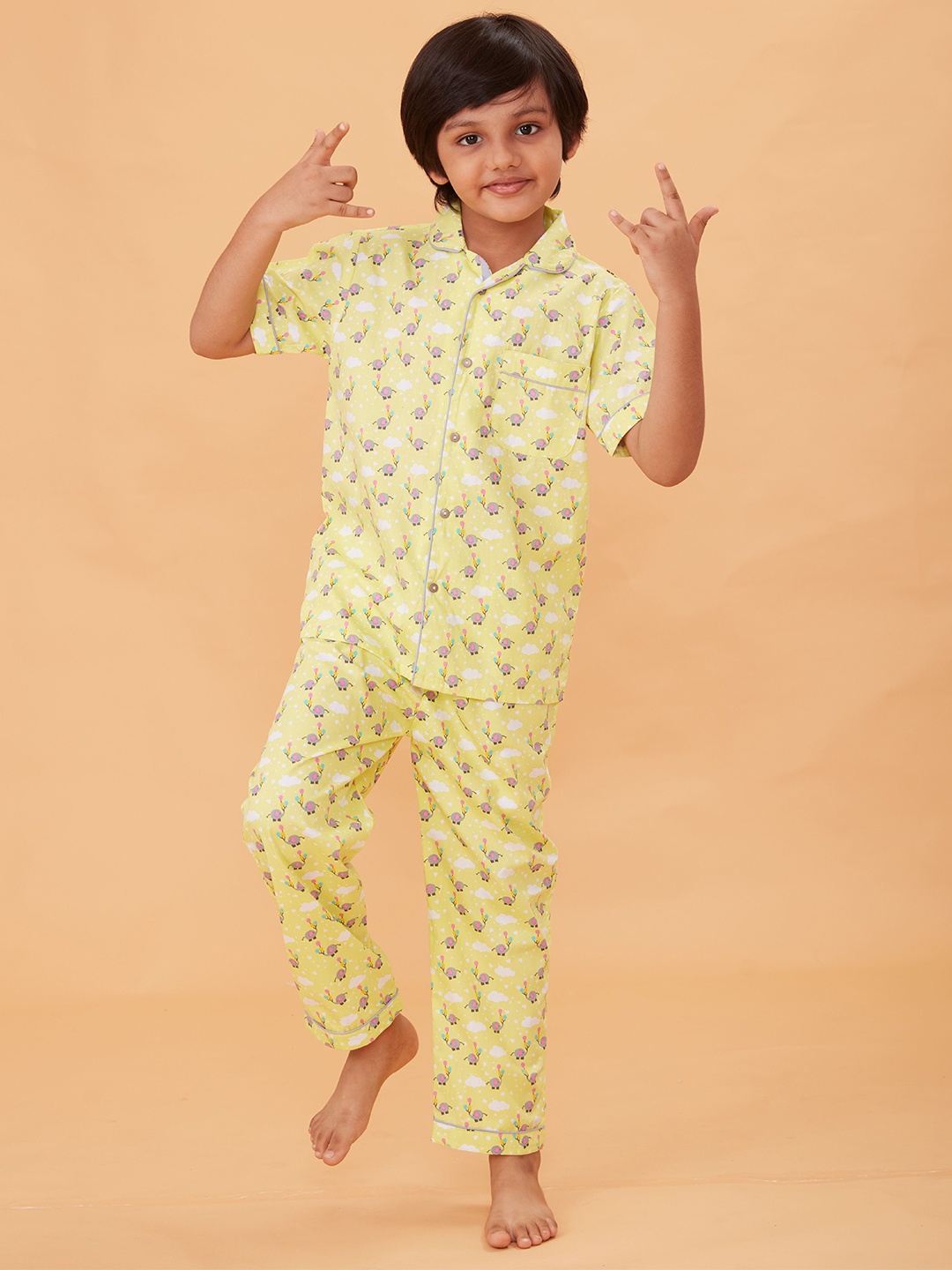 

Sleepy tots Boys Printed Pure Cotton Night suit, Yellow