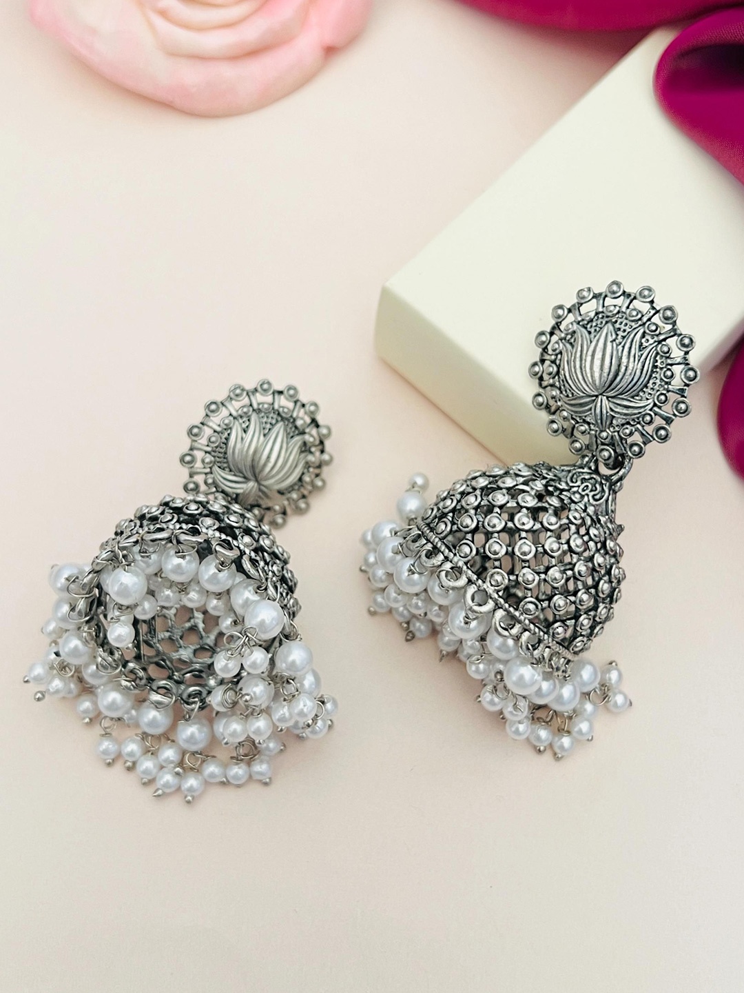 

ABDESIGNS German Silver-Plated Dome Shaped Jhumkas