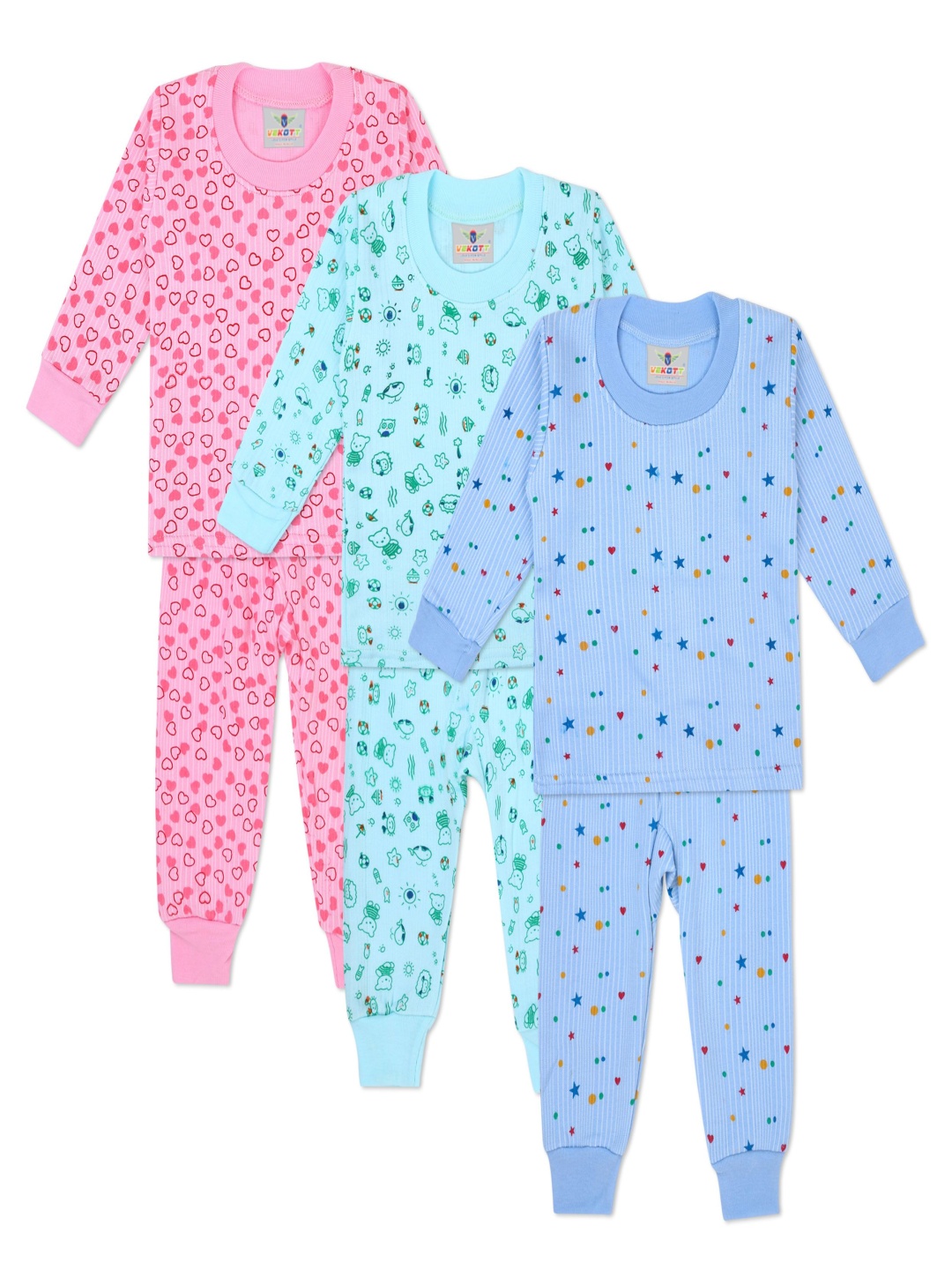 

VEKOTT Kids Pack Of 3 Printed Thermal Set, Pink