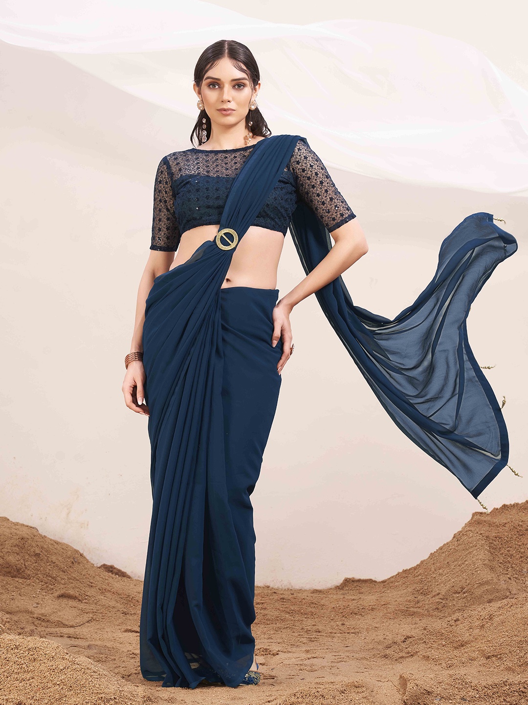 

Tikhi Imli Solid Saree with Blouse Piece, Blue