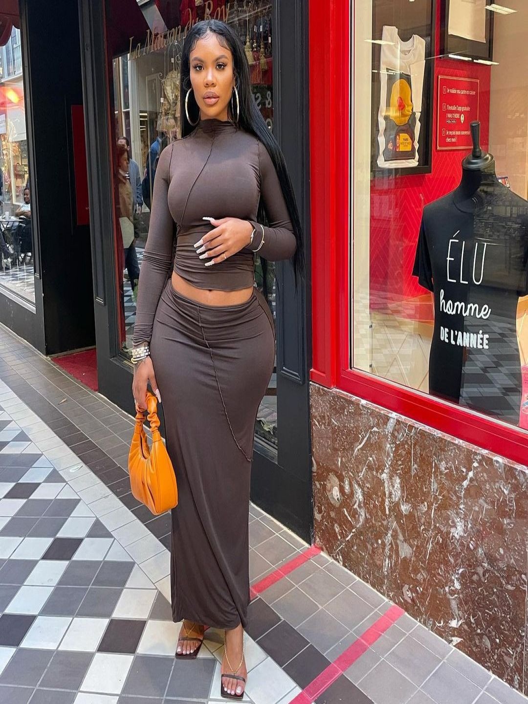 

StyleCast Brown Round Neck Top With Skirt