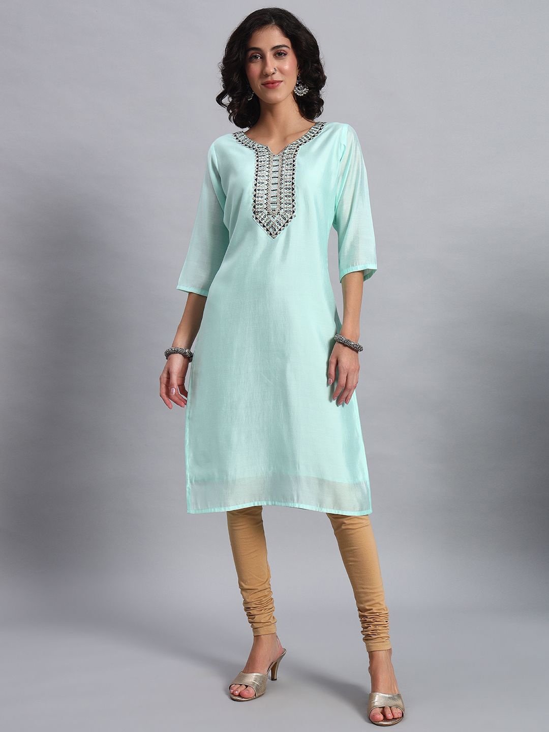 

BANJANAN Women Round Neck Modal Tunic, Blue