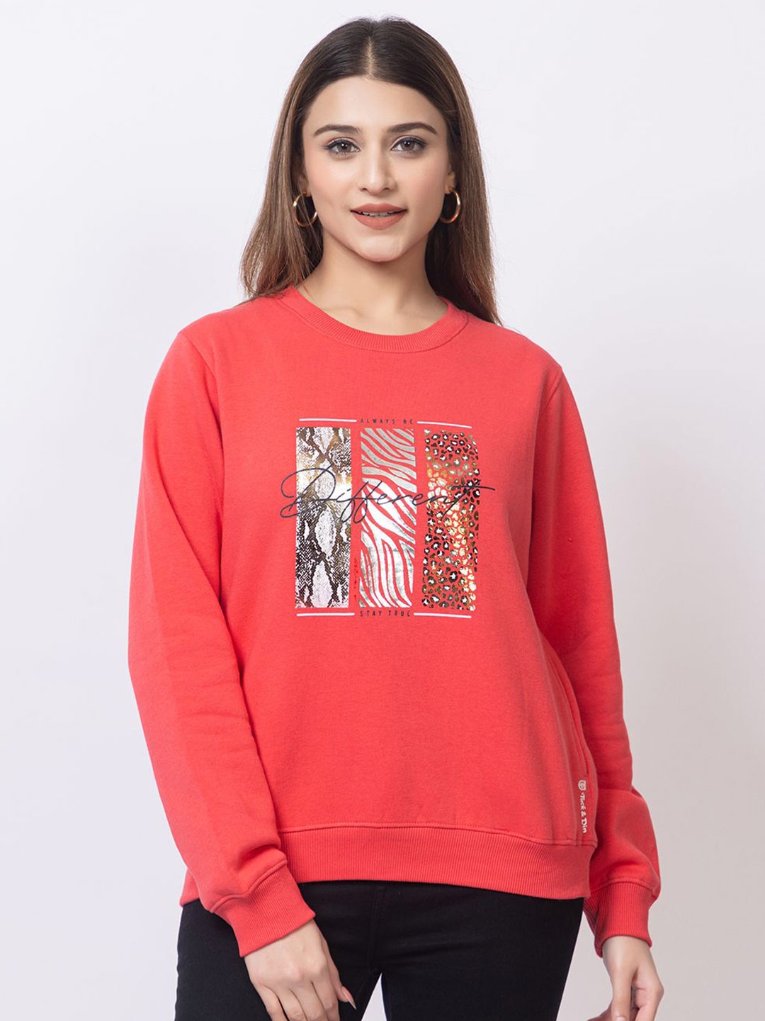 

Cheribell Women Printed Sweatshirt, Orange