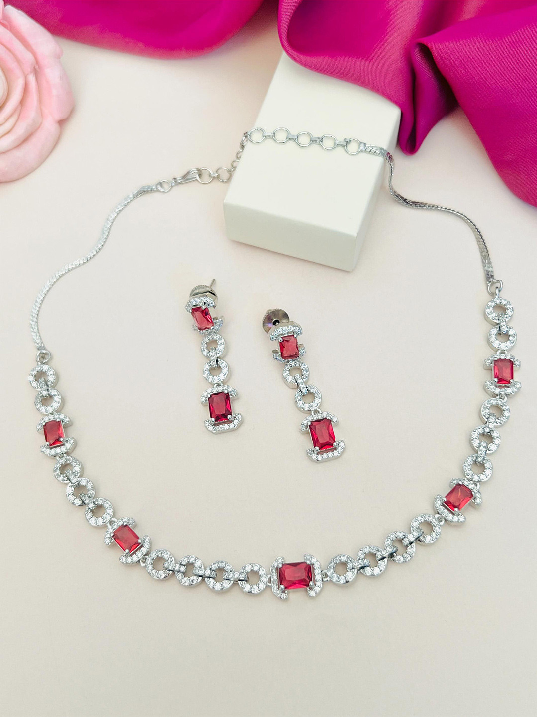 

ABDESIGNS Enchanting Silver Plated American Diamond Necklace