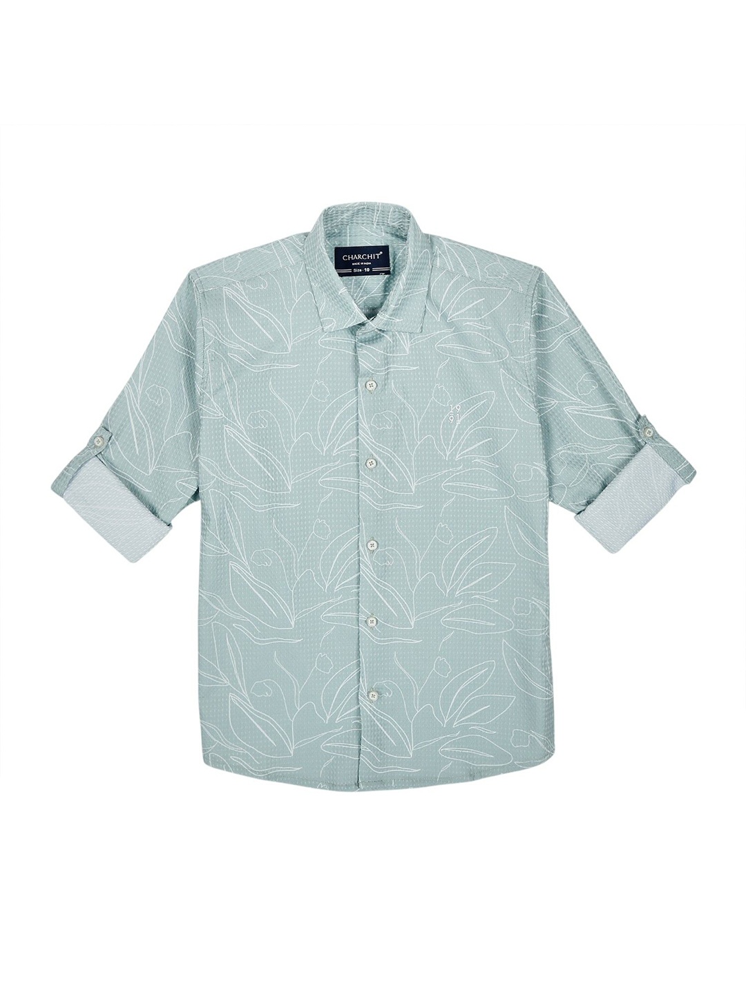 

CHARCHIT Boys Comfort Fit Spread Collar Floral Printed Cotton Casual Shirt, Green