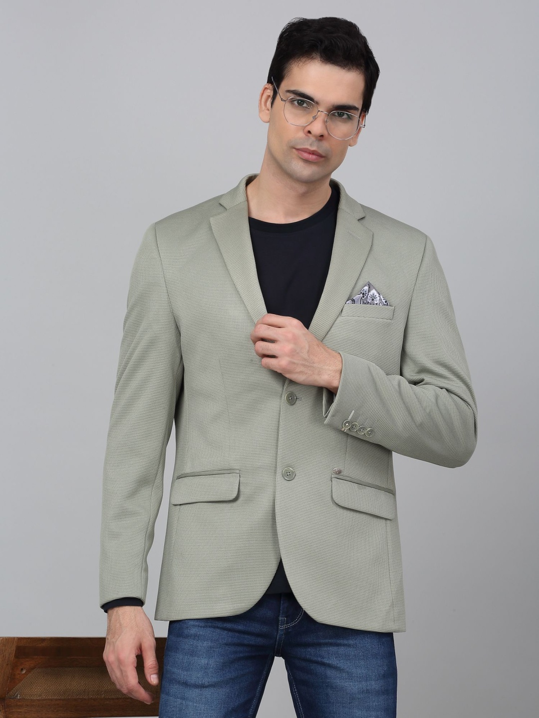 

Cantabil Self Design Single Breasted Formal Blazer, Green