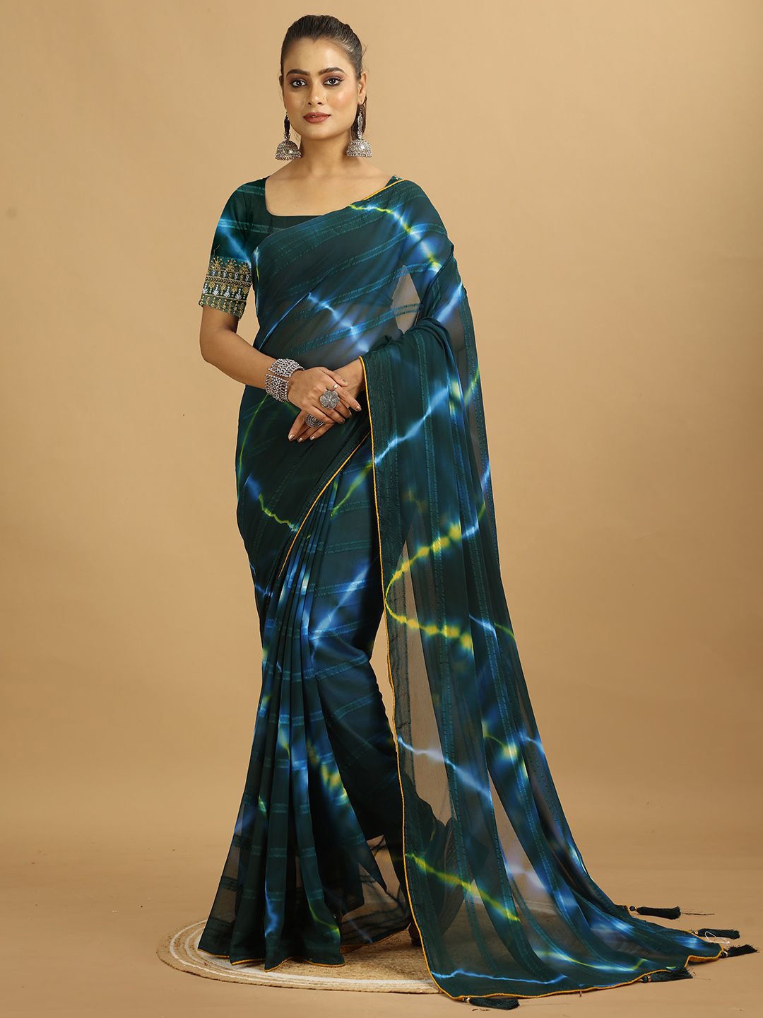 

A.V.M. SILK MILLS Tie and Dye Saree, Navy blue