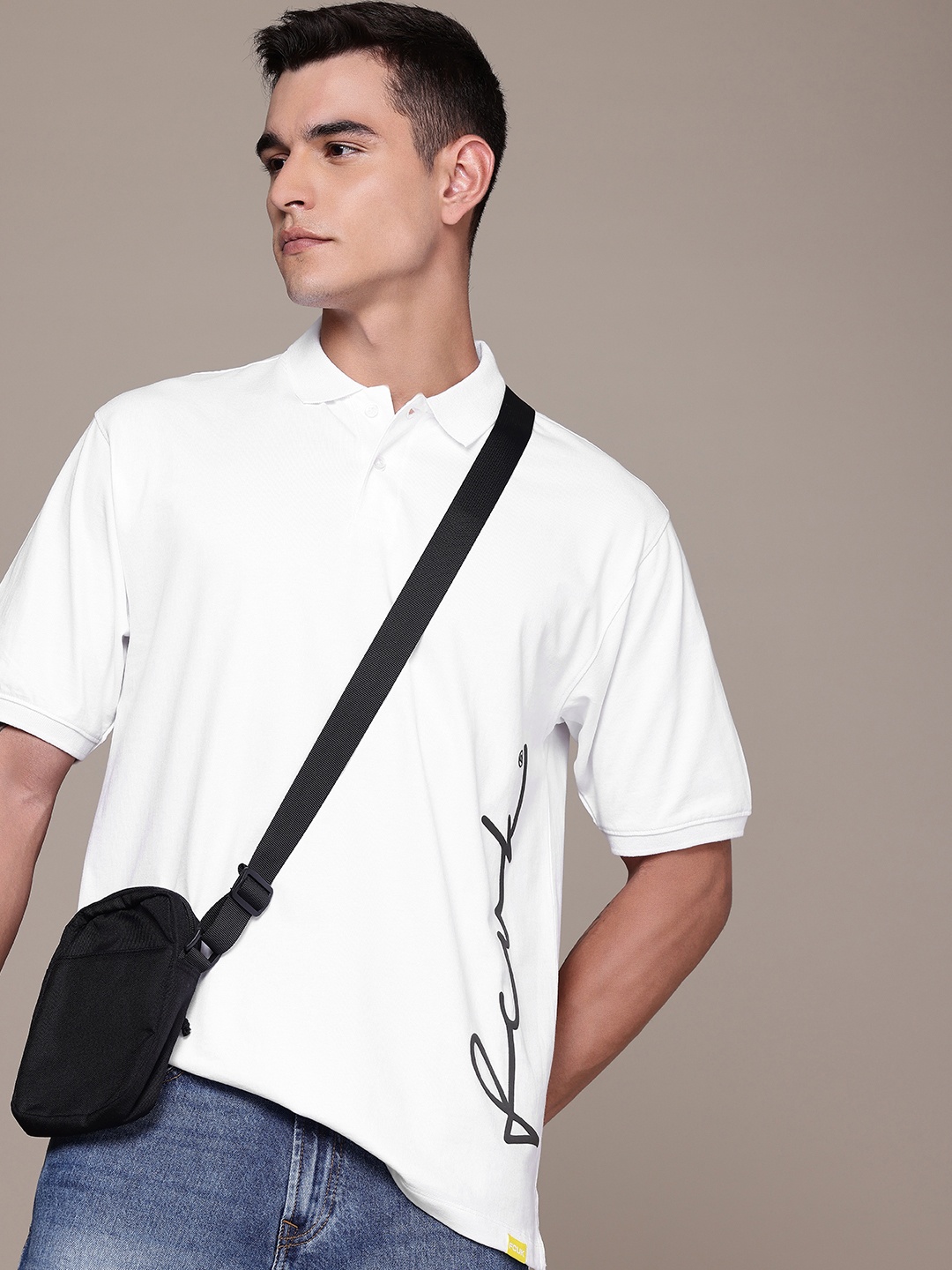 

FCUK Brand Logo Printed Drop-Shoulder Sleeves Relaxed Fit Pure Cotton T-shirt, White