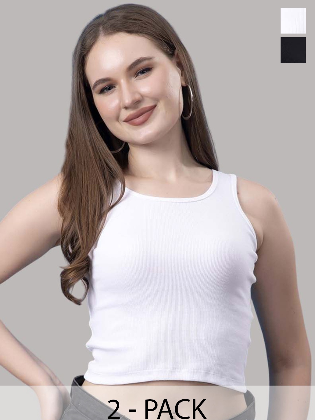 

Friskers Women Pack Of 2 Cotton Tank Crop Top, Black