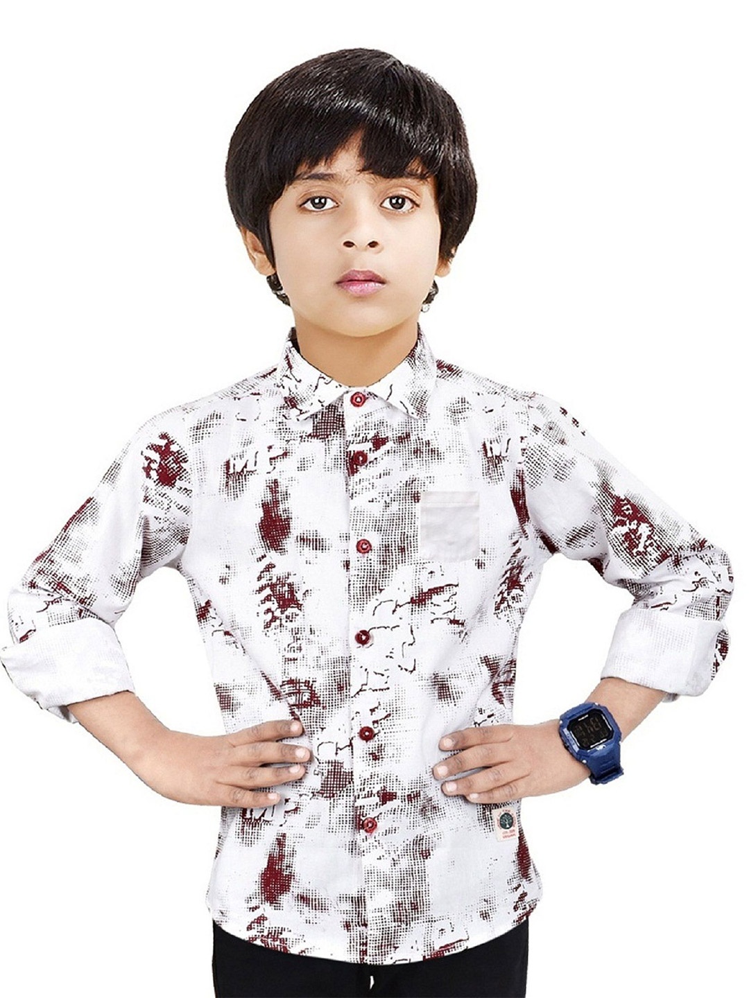 

MADE IN THE SHADE Boys Spread Collar Abstract Printed Cotton Casual Shirt, White