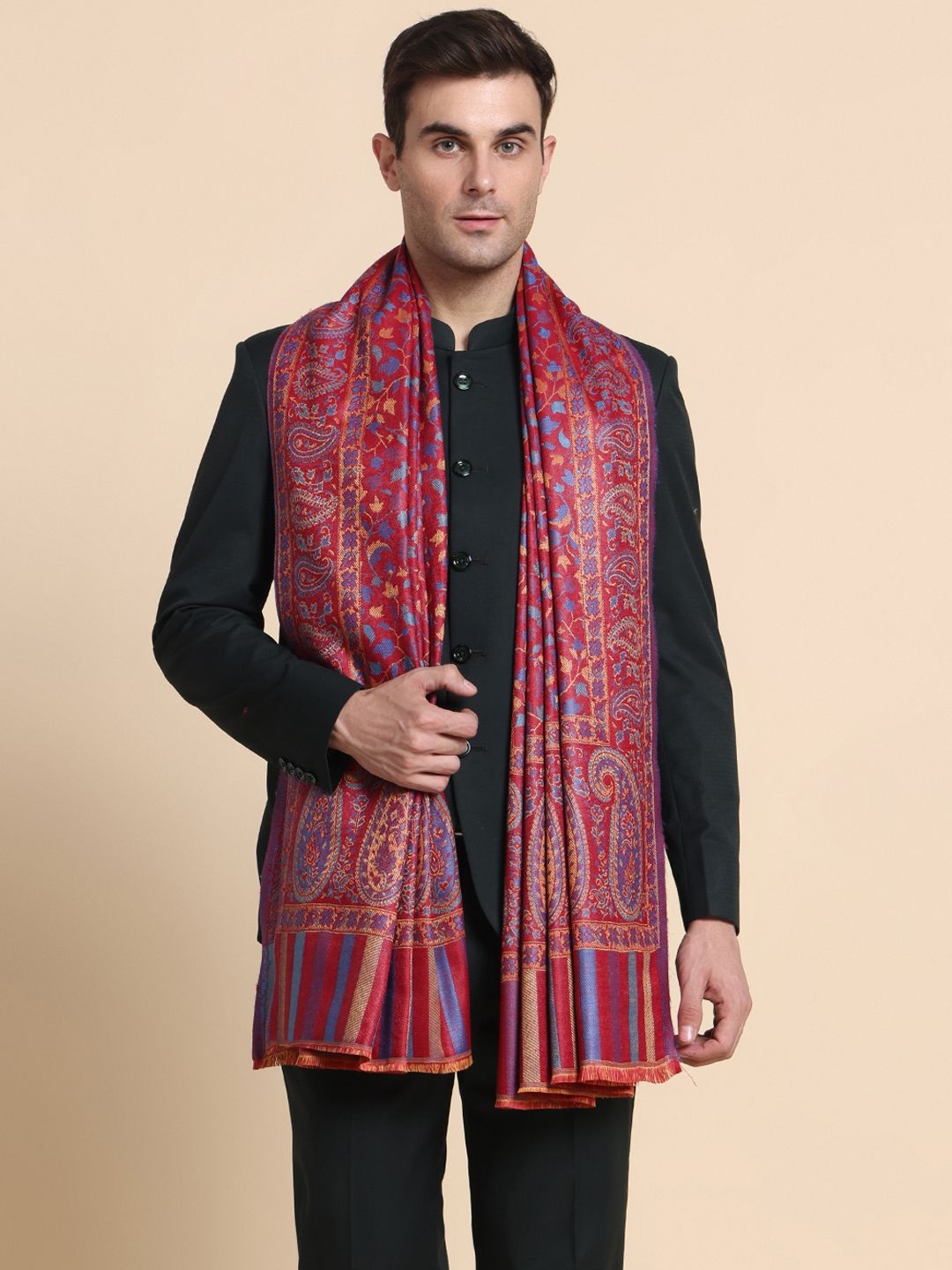 

WEAVERS VILLA Men Paisley Woven Design Shawl, Maroon