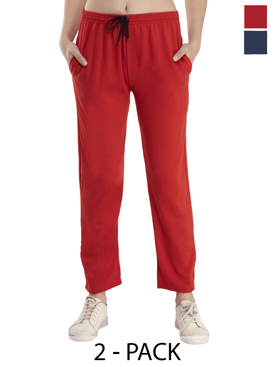 

IndiWeaves Women Pack Of 2 Mid Rise Regular Fit Track Pants, Navy blue