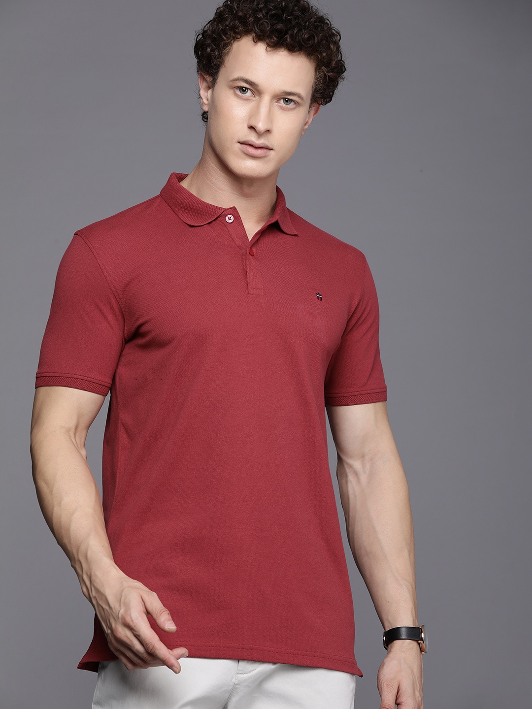 

Louis Philippe Sport Polo Collar Pure Cotton Slim Fit T-shirt, Red