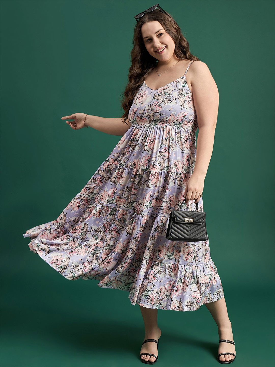 

DressBerry Curve Women Plus-Size Floral Printed Fit & Flare Midi Dress, Purple